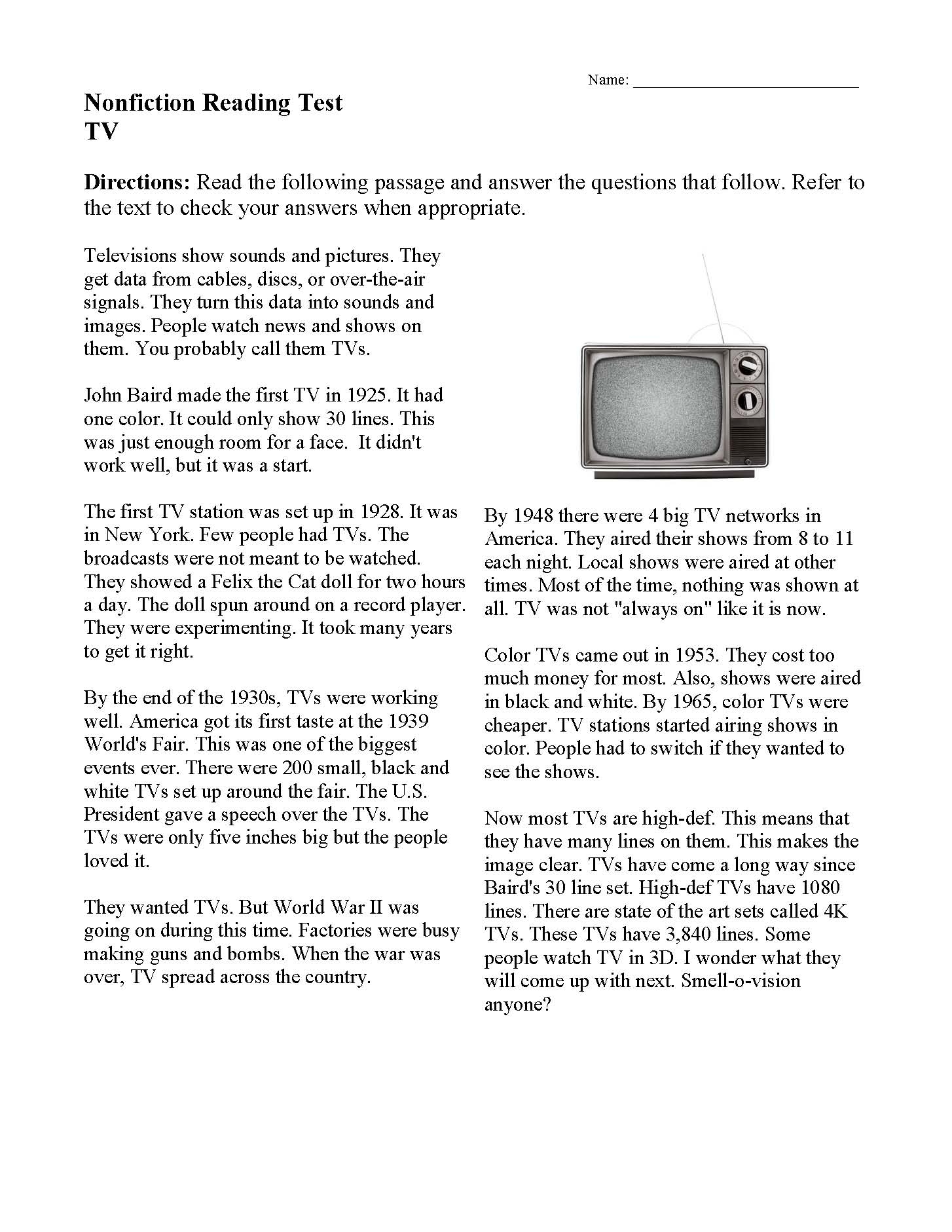 Reading Comprehension Worksheets Read Theory