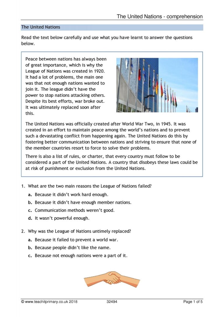 United Nations Reading Comprehension KS2 English Teachit