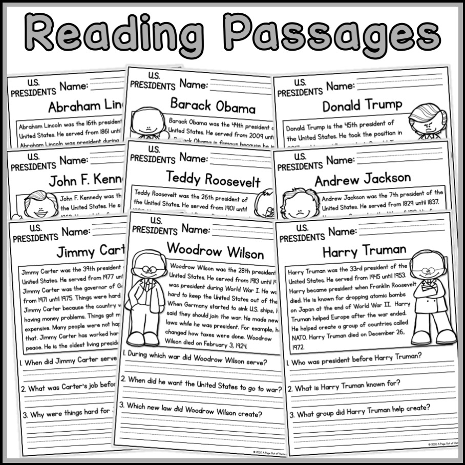 Reading Comprehension Worksheets Pdf Presidents