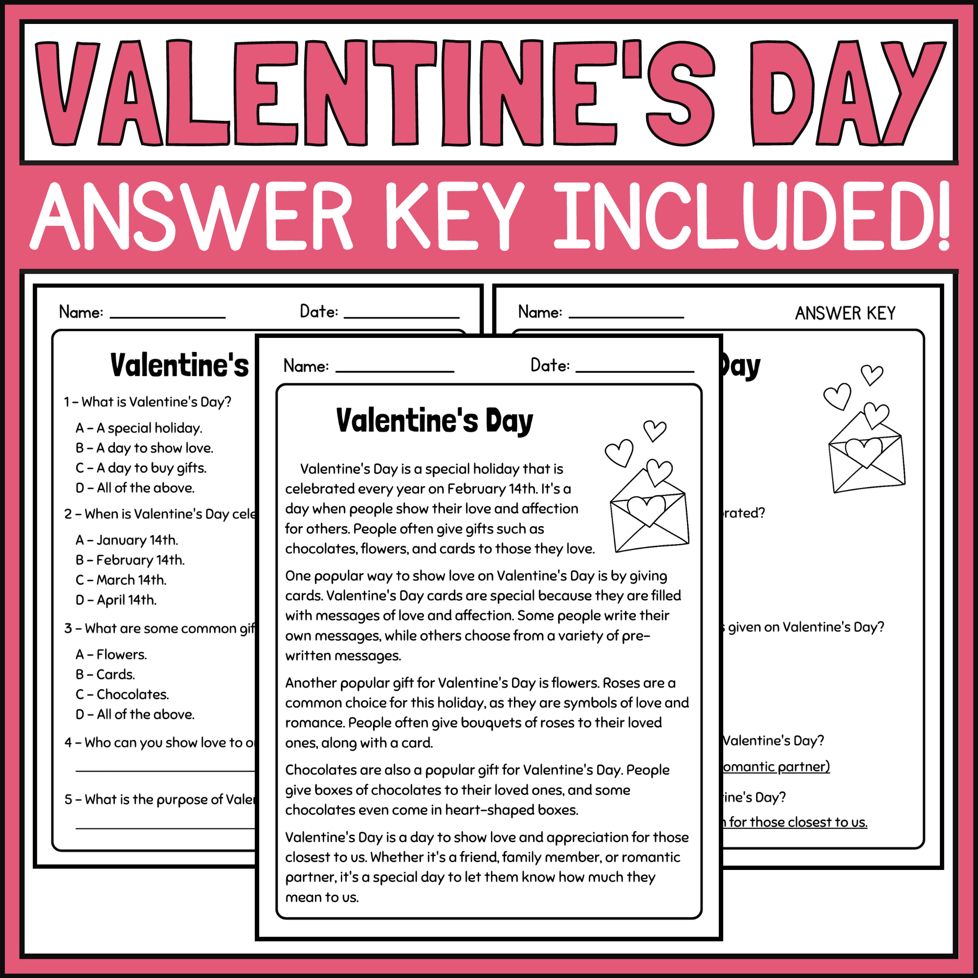 Reading Comprehension Worksheets Valentines Day Reading Comprehension Worksheets Valentines Day