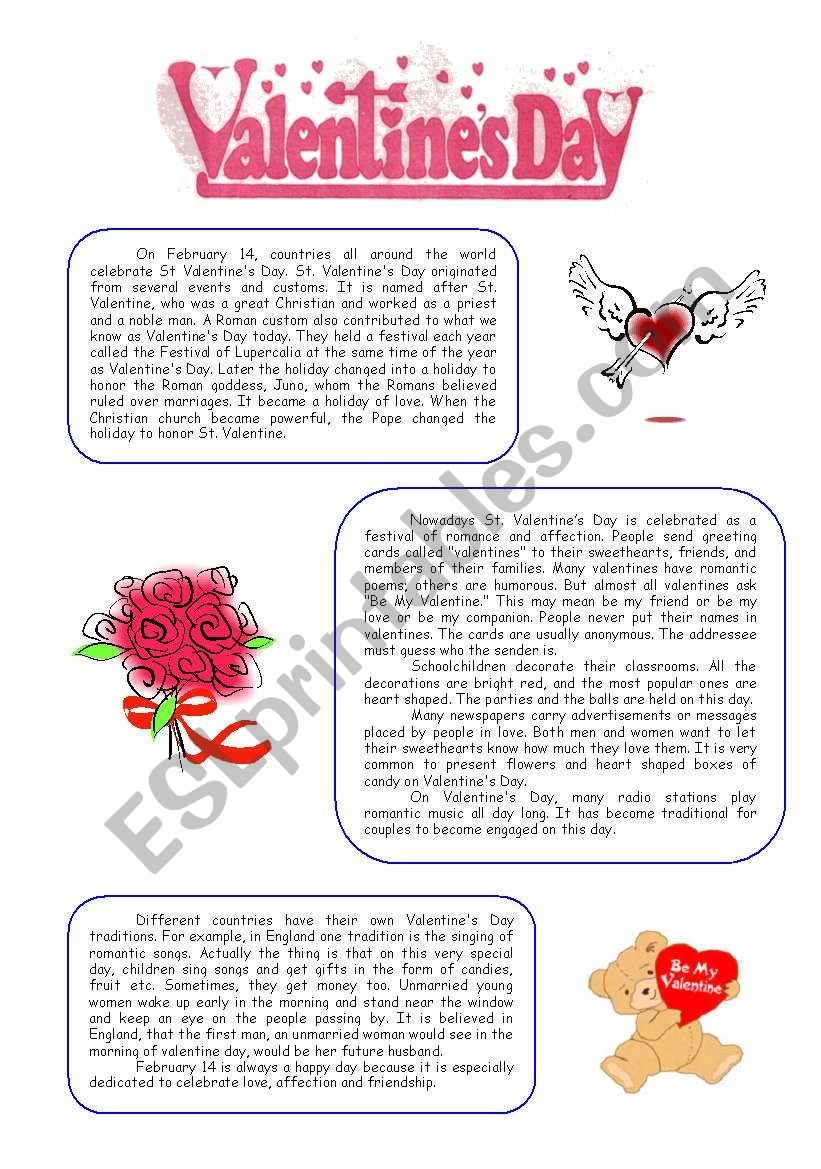 Valentine s Day Reading Comprehension ESL Worksheet By Natalis Valentine s Day Reading Comprehension ESL Worksheet By Natalis