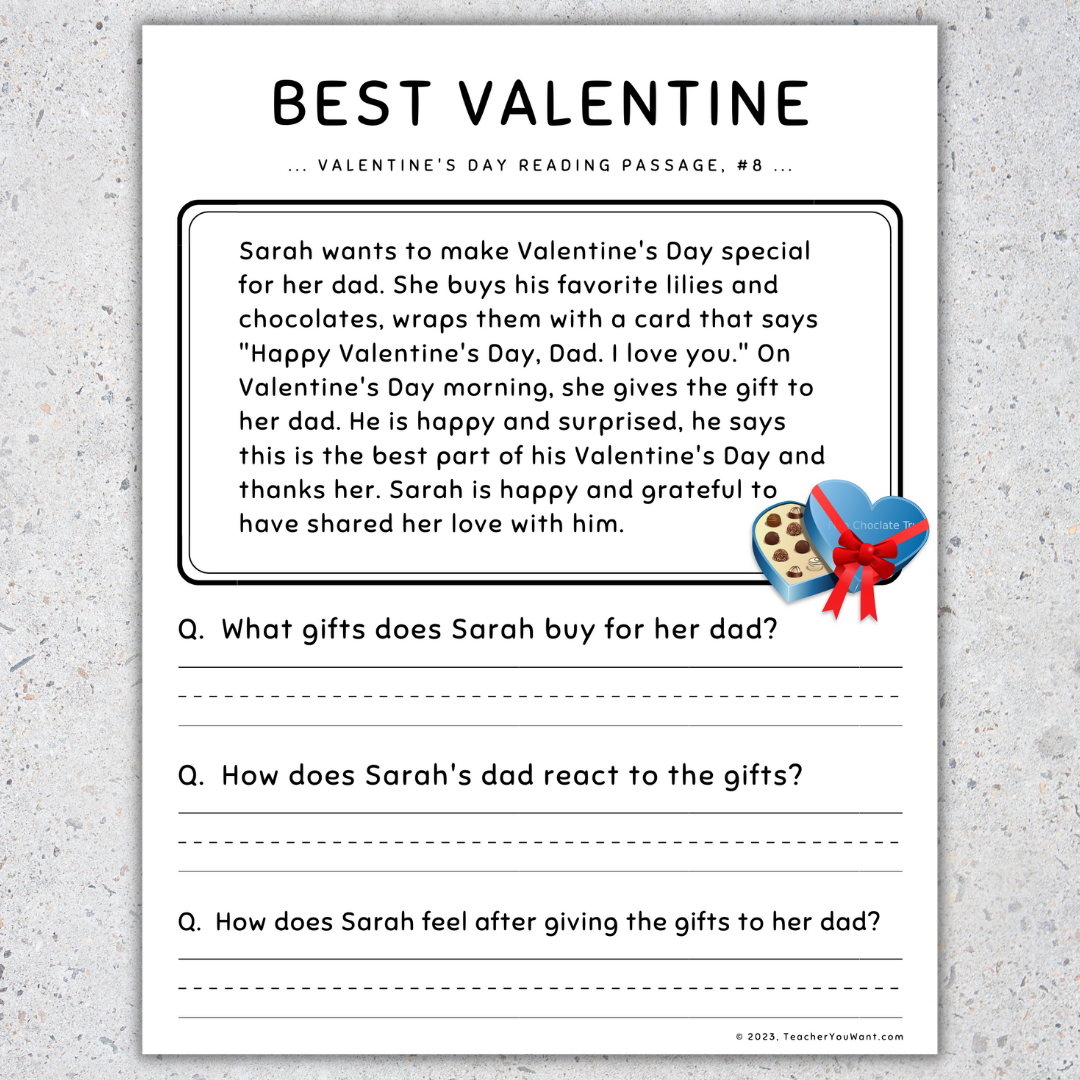 Valentine's Day Reading Comprehension Worksheets