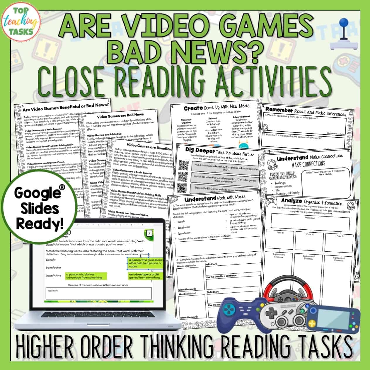 Video Games Argument Reading Comprehension Passages Video Games Activities Top Teaching Tasks
