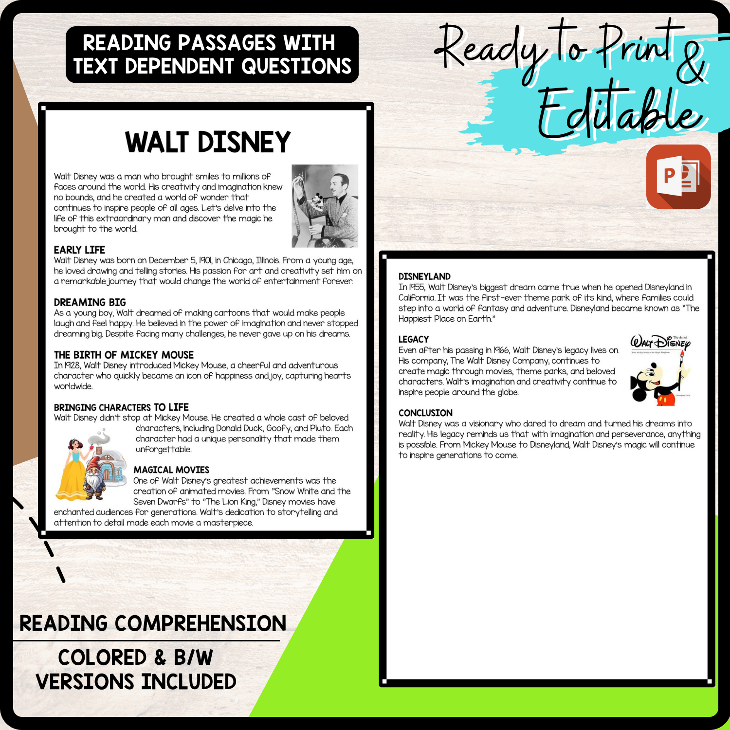 Walt Disney Reading Comprehension Worksheet Teachers Stock