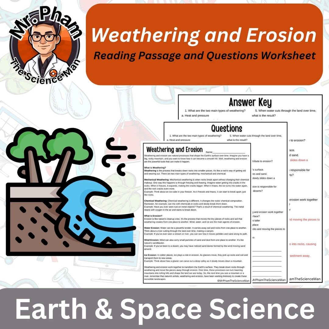 Weathering And Erosion Reading Passage And Questions Worksheet Etsy
