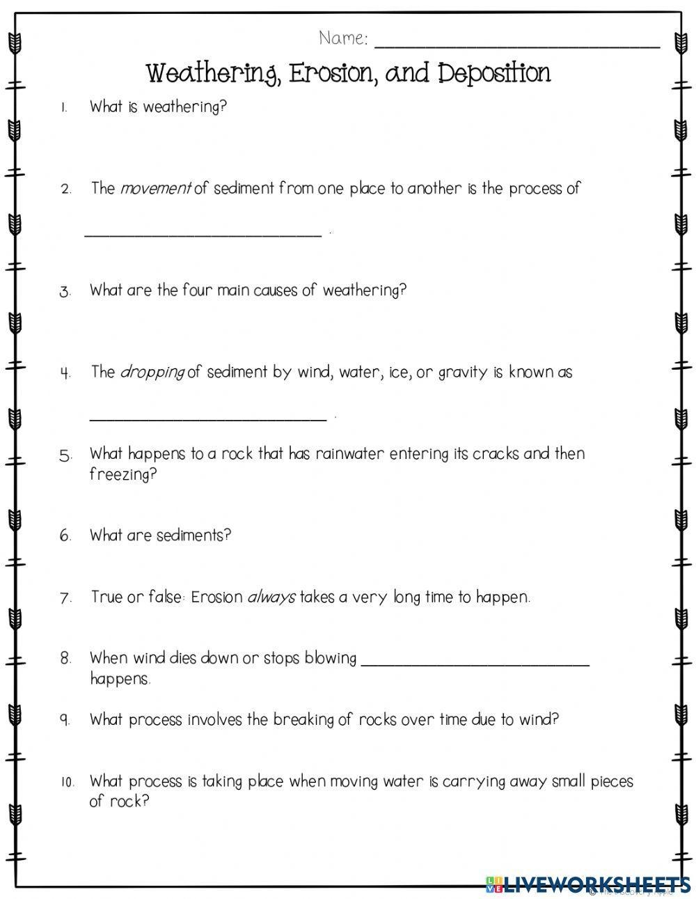 Weathering Erosion Deposition Worksheet Live Worksheets Worksheets Library