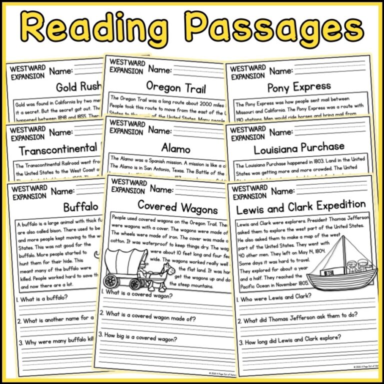 Westward Expansion Social Studies Reading Comprehension Passages K 2
