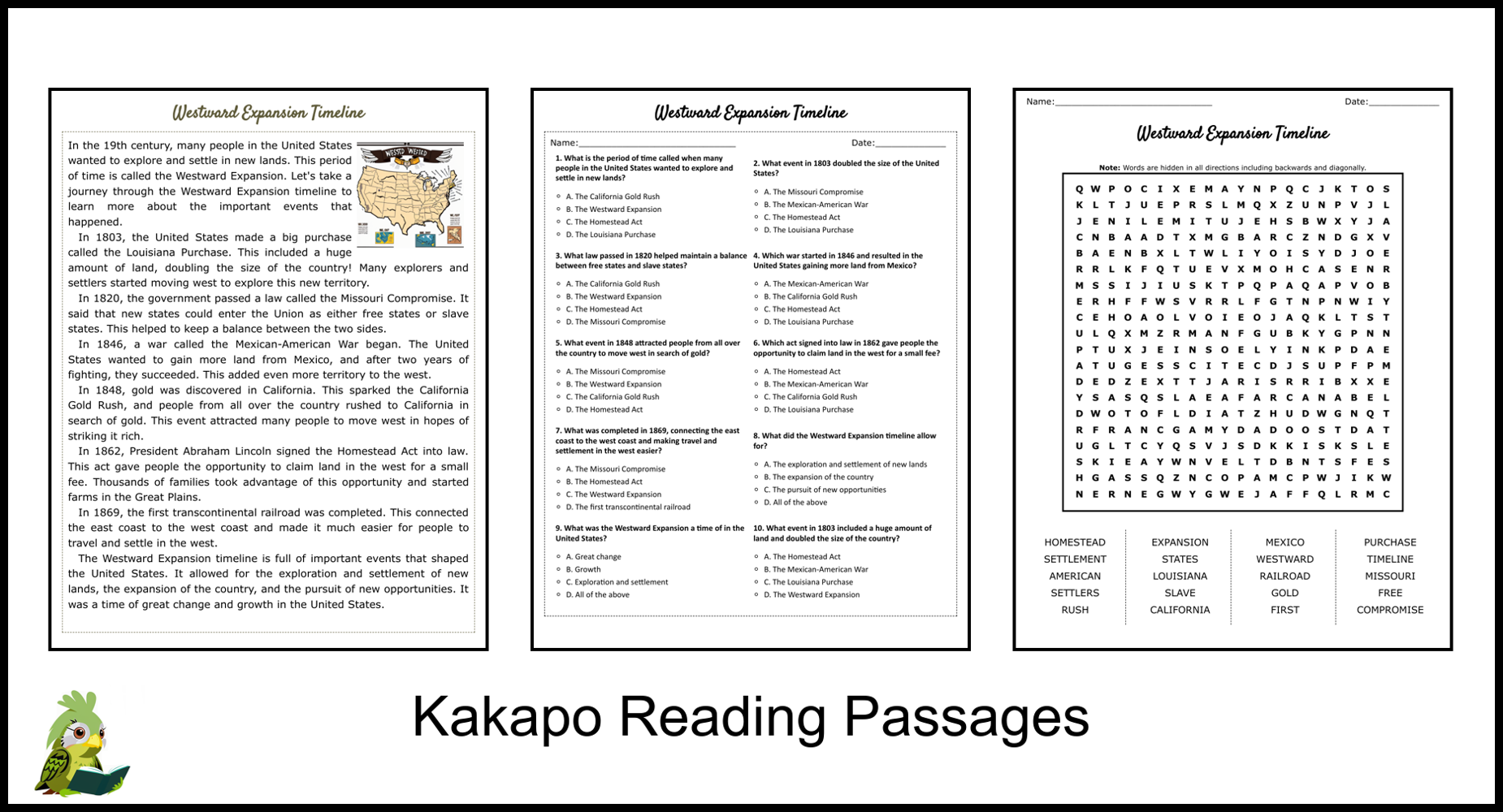 Westward Expansion Reading Comprehension Worksheet Answers