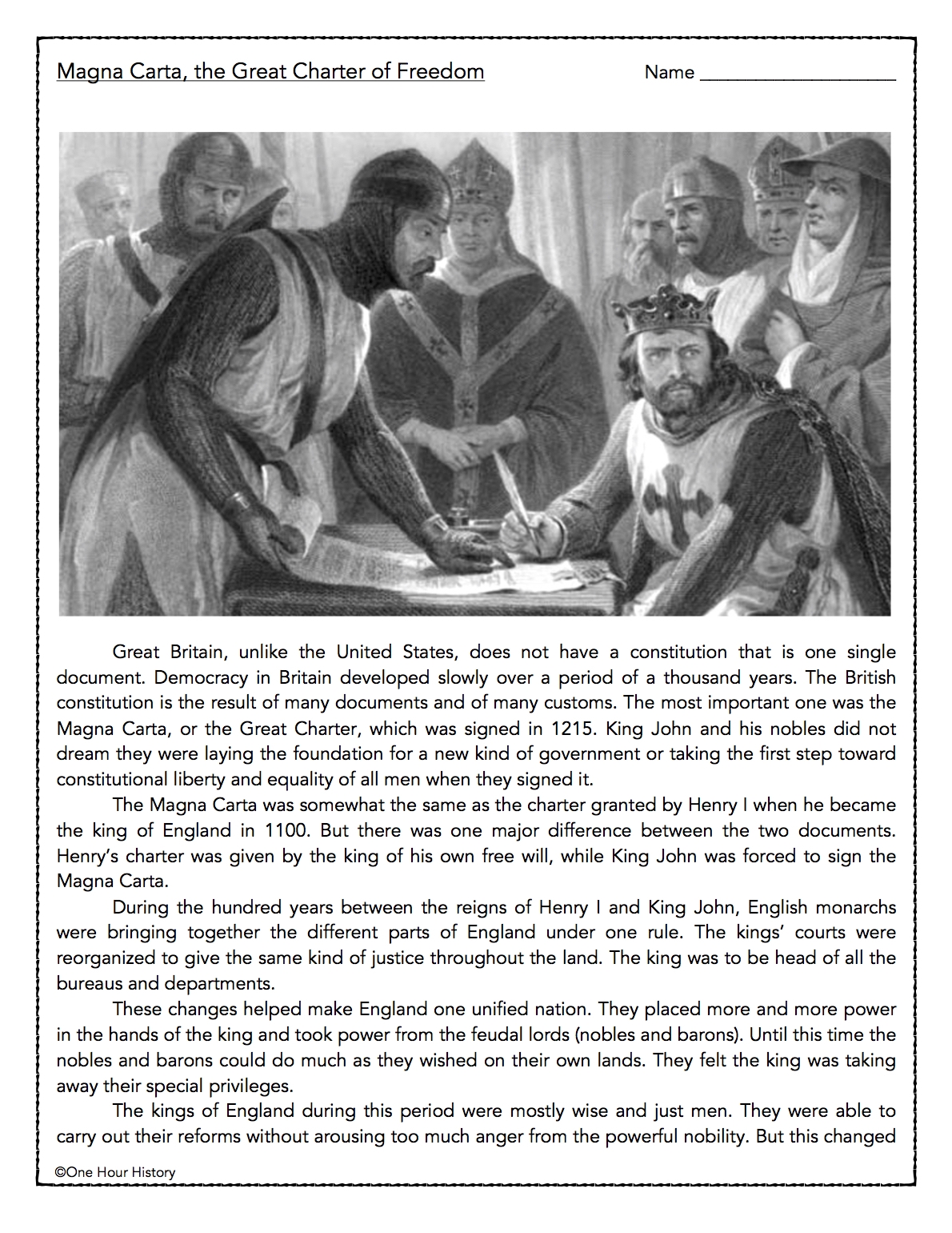 What Was The Magna Carta Reading Comprehension Passage Classful