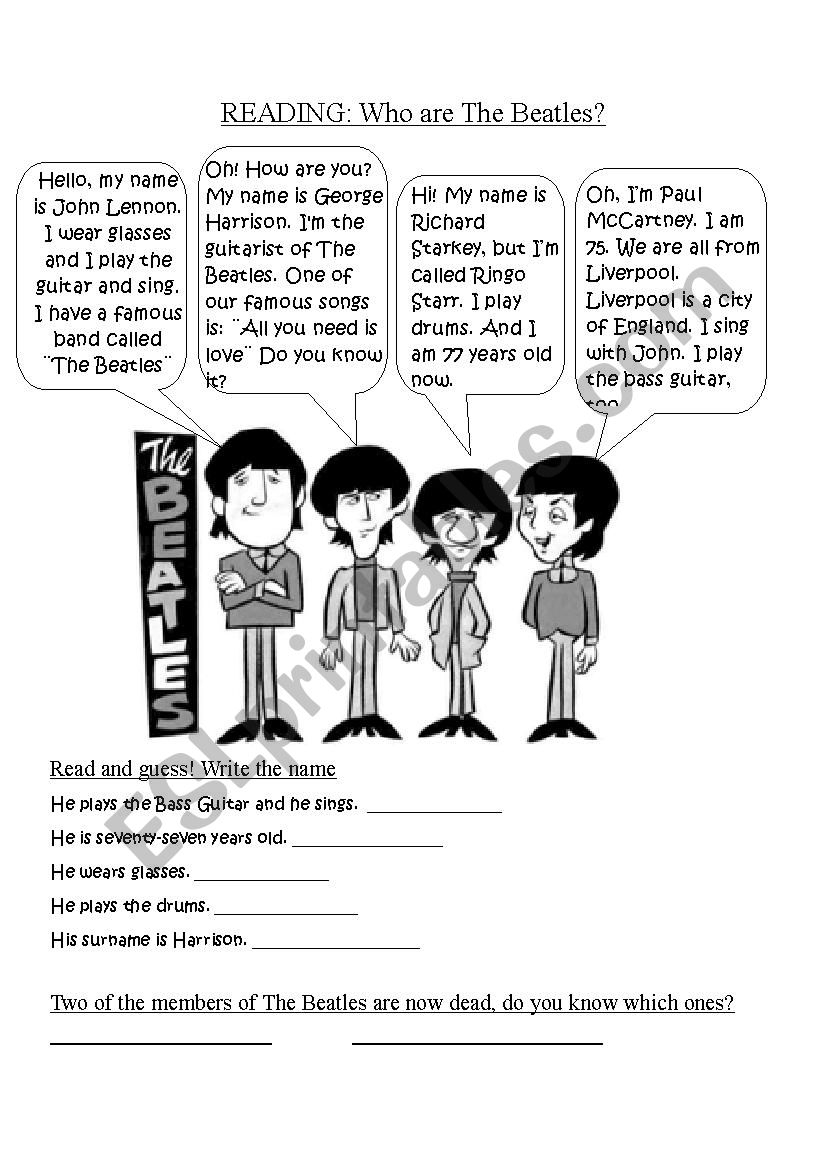 The Beatles Reading Comprehension Worksheet
