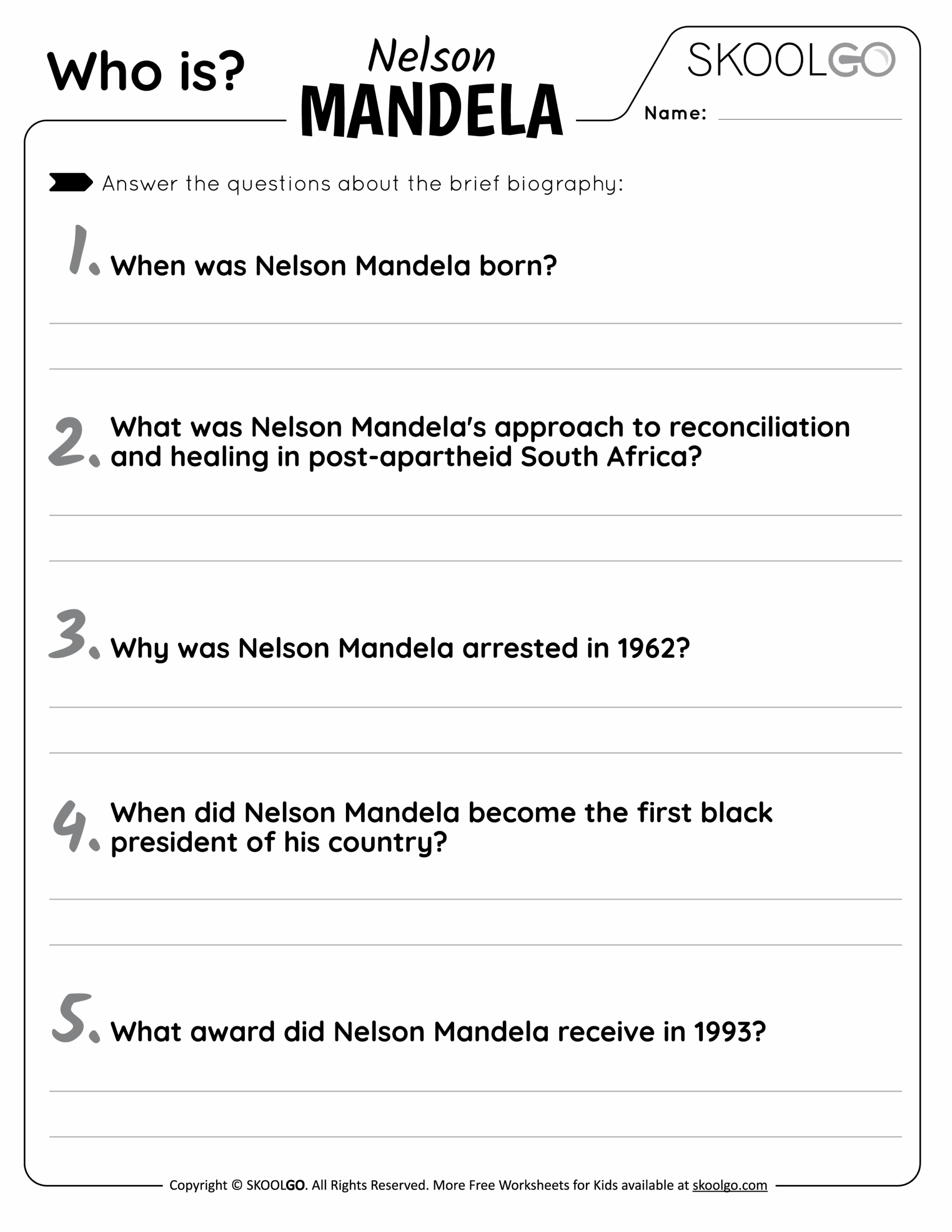 Who Is Nelson Mandela Free Worksheet For Kids SKOOLGO
