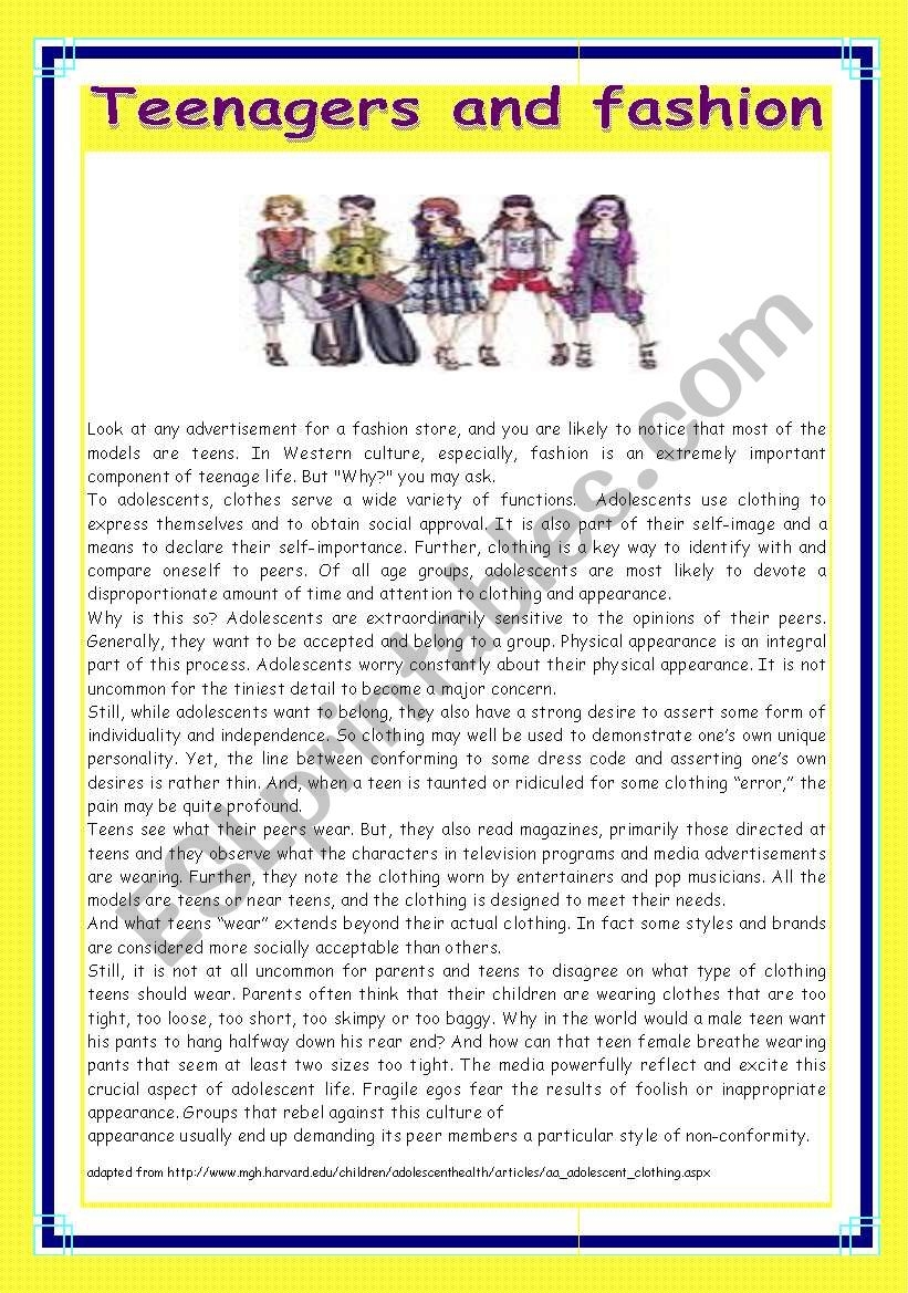 Why Is Fashion So Important To Teens ESL Worksheet By Patties