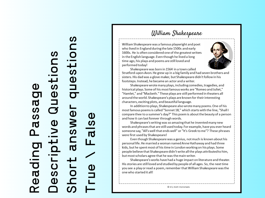 William Shakespeare Biography Reading Comprehension Passage 