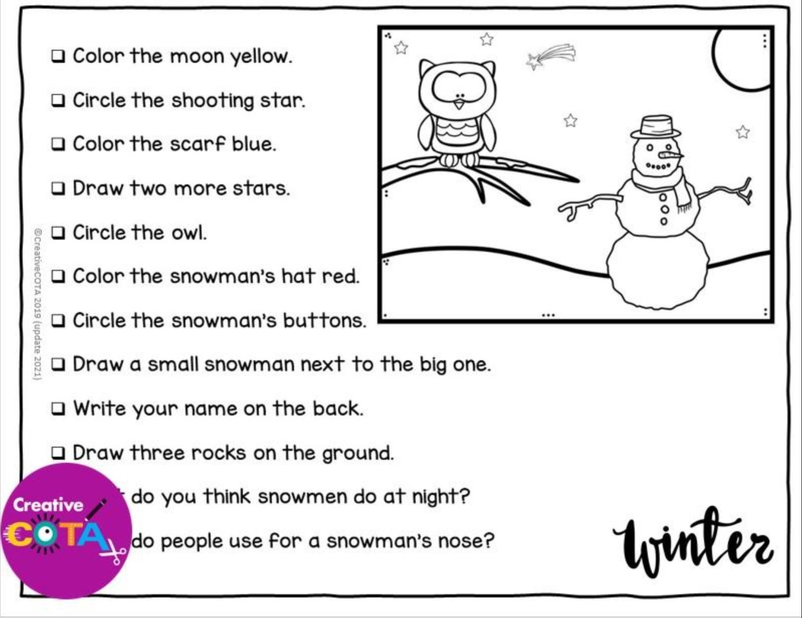 Winter Following Directions Activity Your Therapy Source