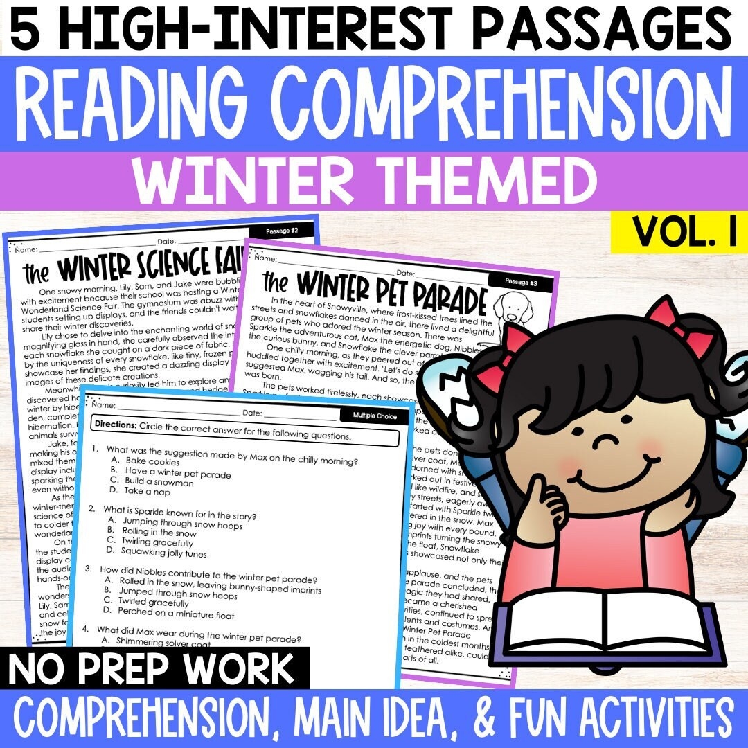 Winter Reading Comprehension Packet 4th Grade Reading Activities Independent Work Packet Main Idea Practice 3rd Grade Reading Passages Etsy