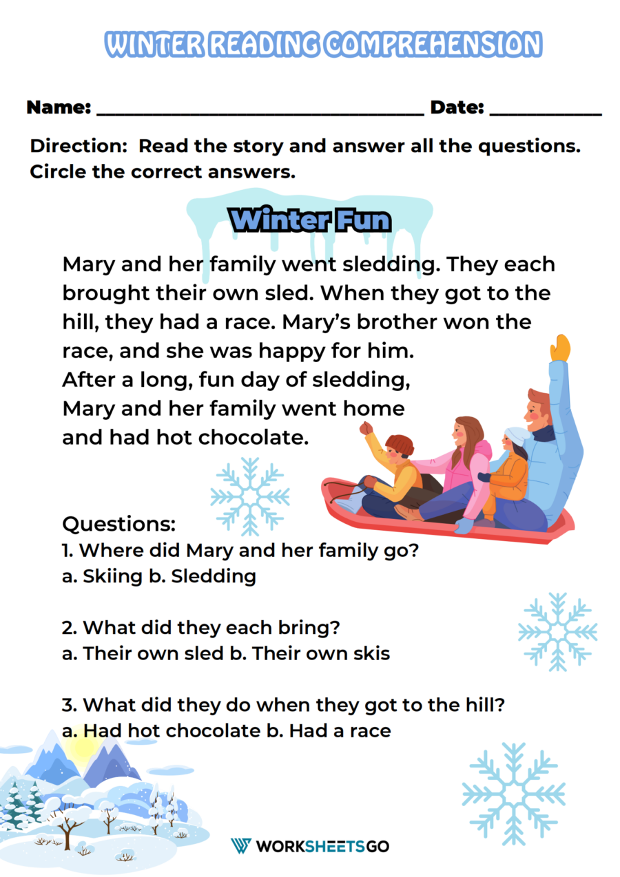 Reading Comprehension Question And Answer Worksheets