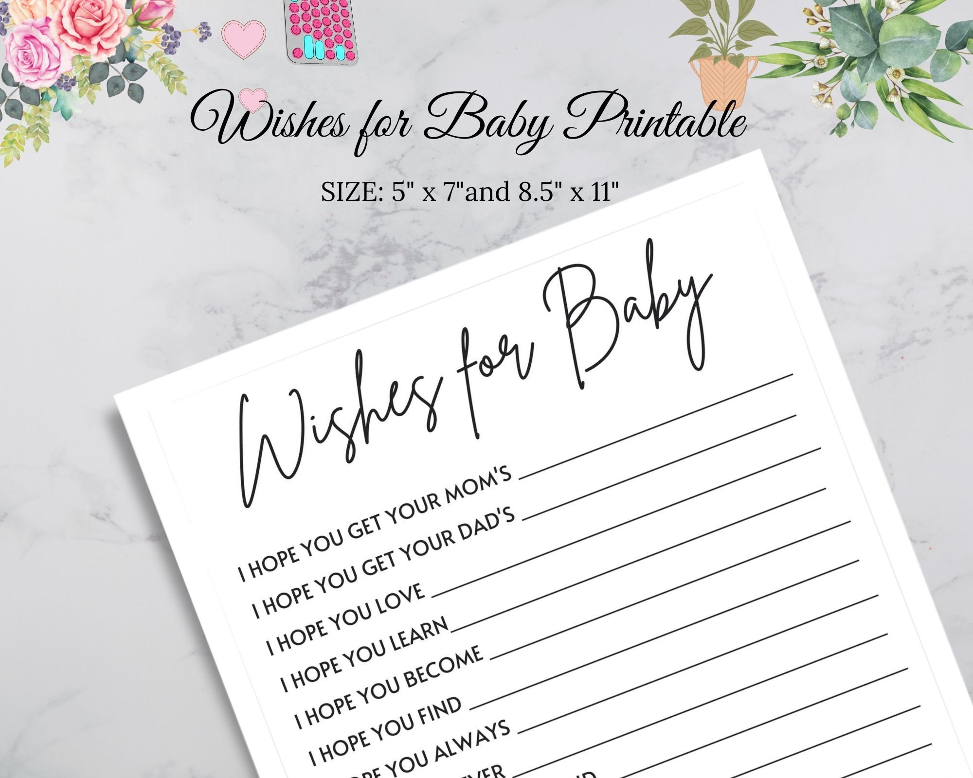 Wishes For Baby Printable Wishes For Baby Card Well Wishes Baby Baby Shower Game Minimalist Instant Download Instant Etsy