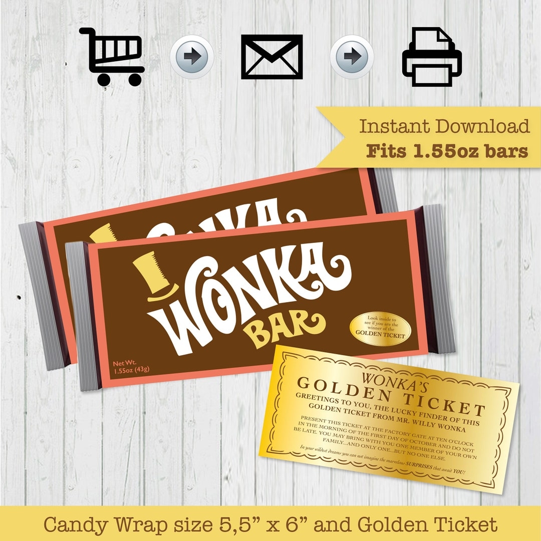Wonka Chocolate Printable Bar Wrapper Willy Wonka Party Custom Candy Bar Label Charlie And The Chocolate Factory DIY Etsy