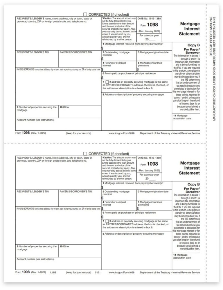 1098 Tax Forms For Mortgage Interest IRS Copy A DiscountTaxForms