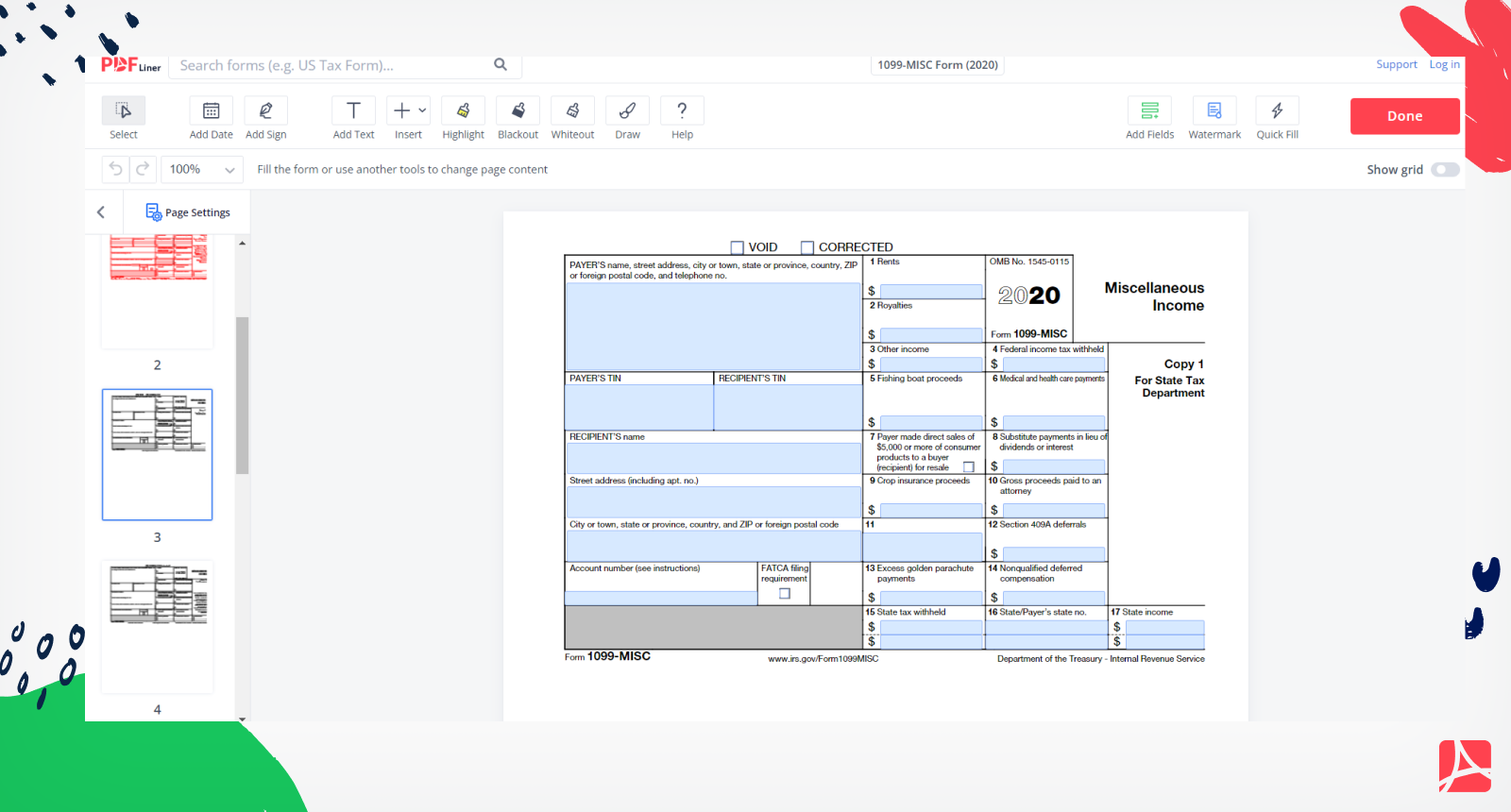 1099 MISC Form 2020 Printable Blank Form Online PDFliner