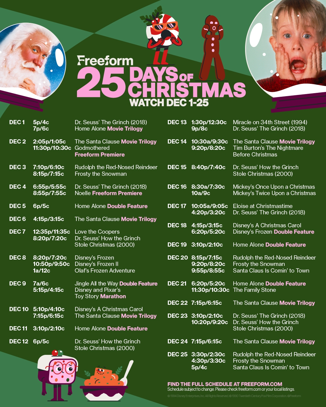 25 Days Of Christmas Freeform Schedule 2023 Our Magical Disney 