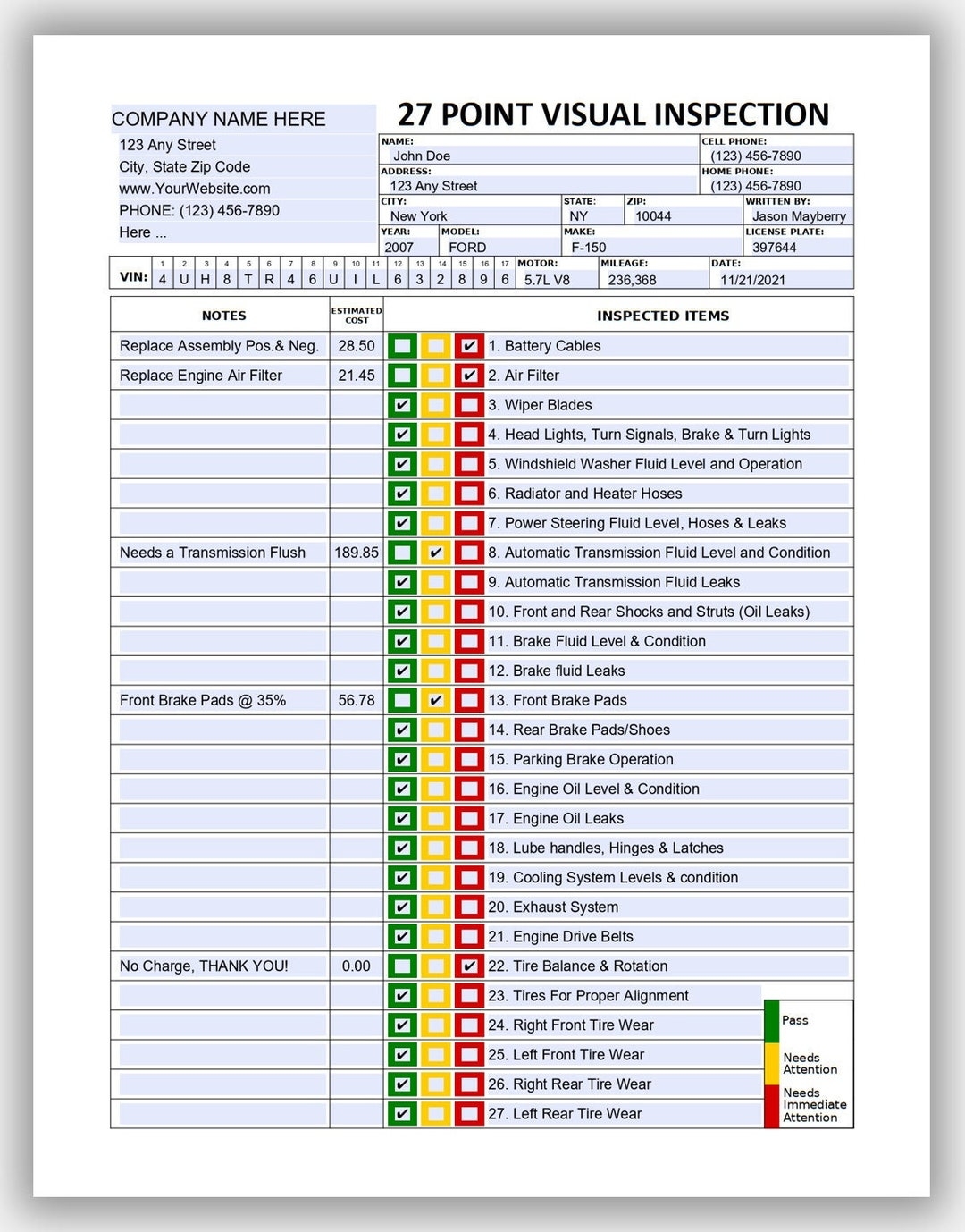Downloadable Printable Free Dot Pre Trip Inspection Form Pdf