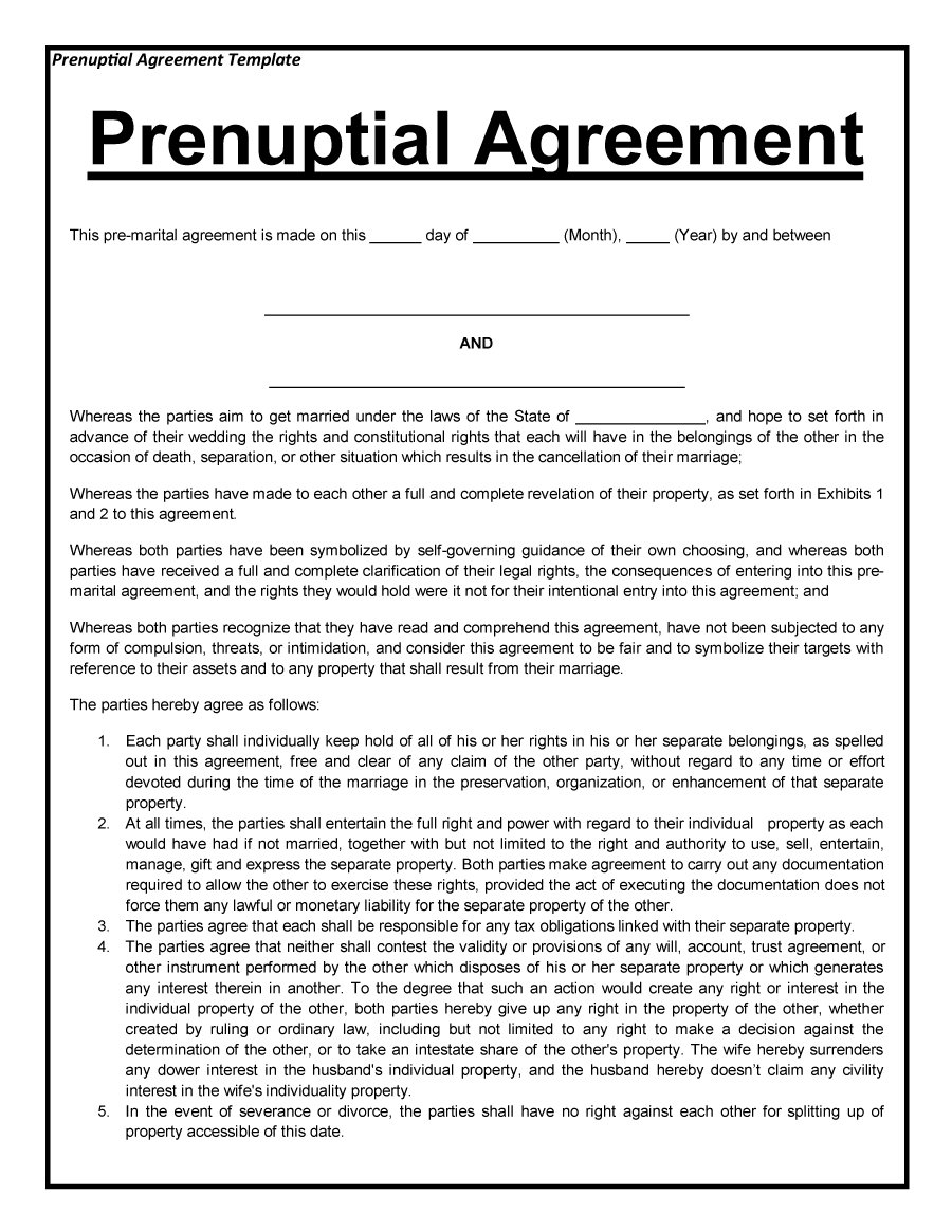30 Free Prenuptial Agreement Templates Office Templates