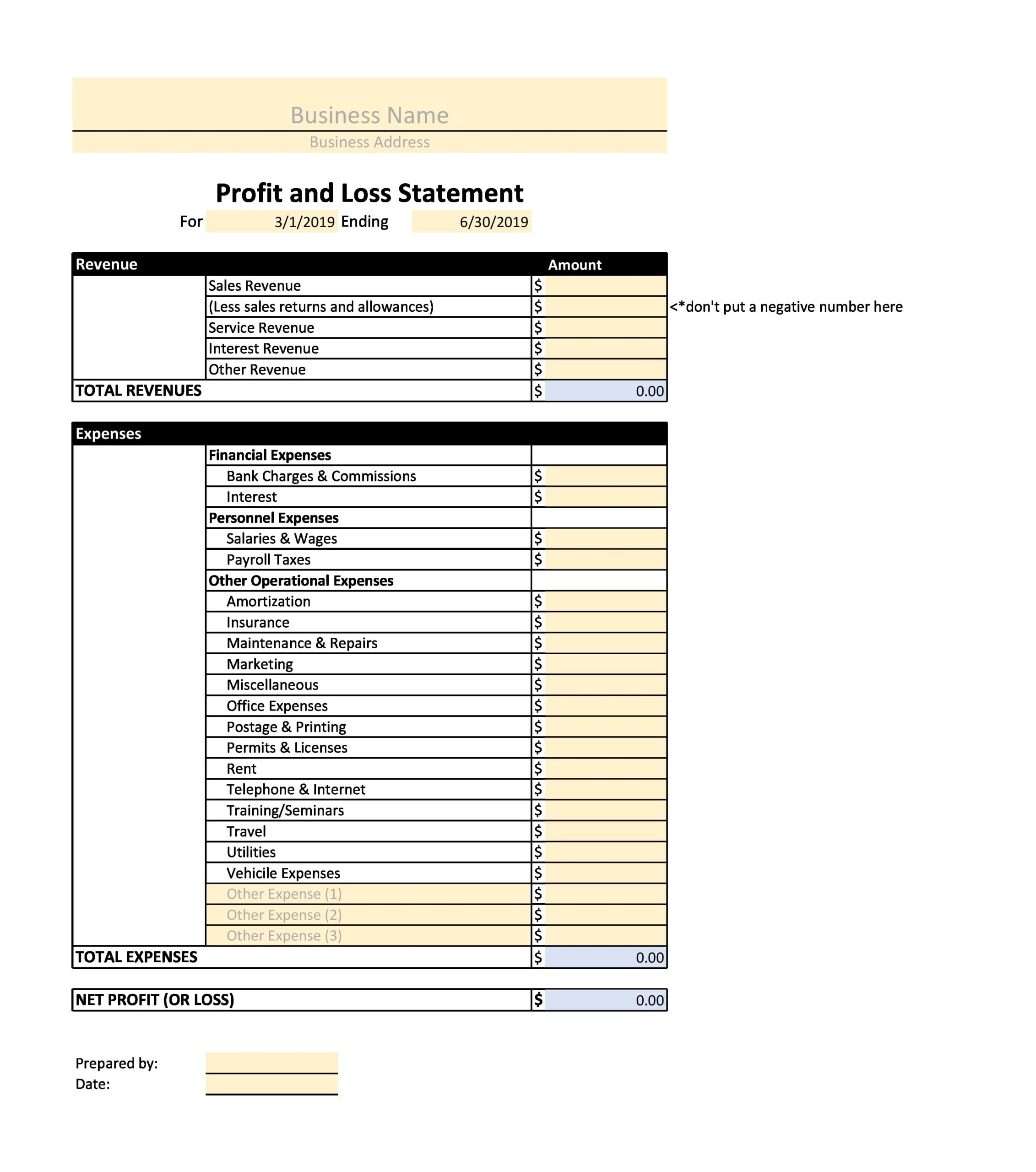 30 Free Profit And Loss Templates Monthly Yearly YTD 