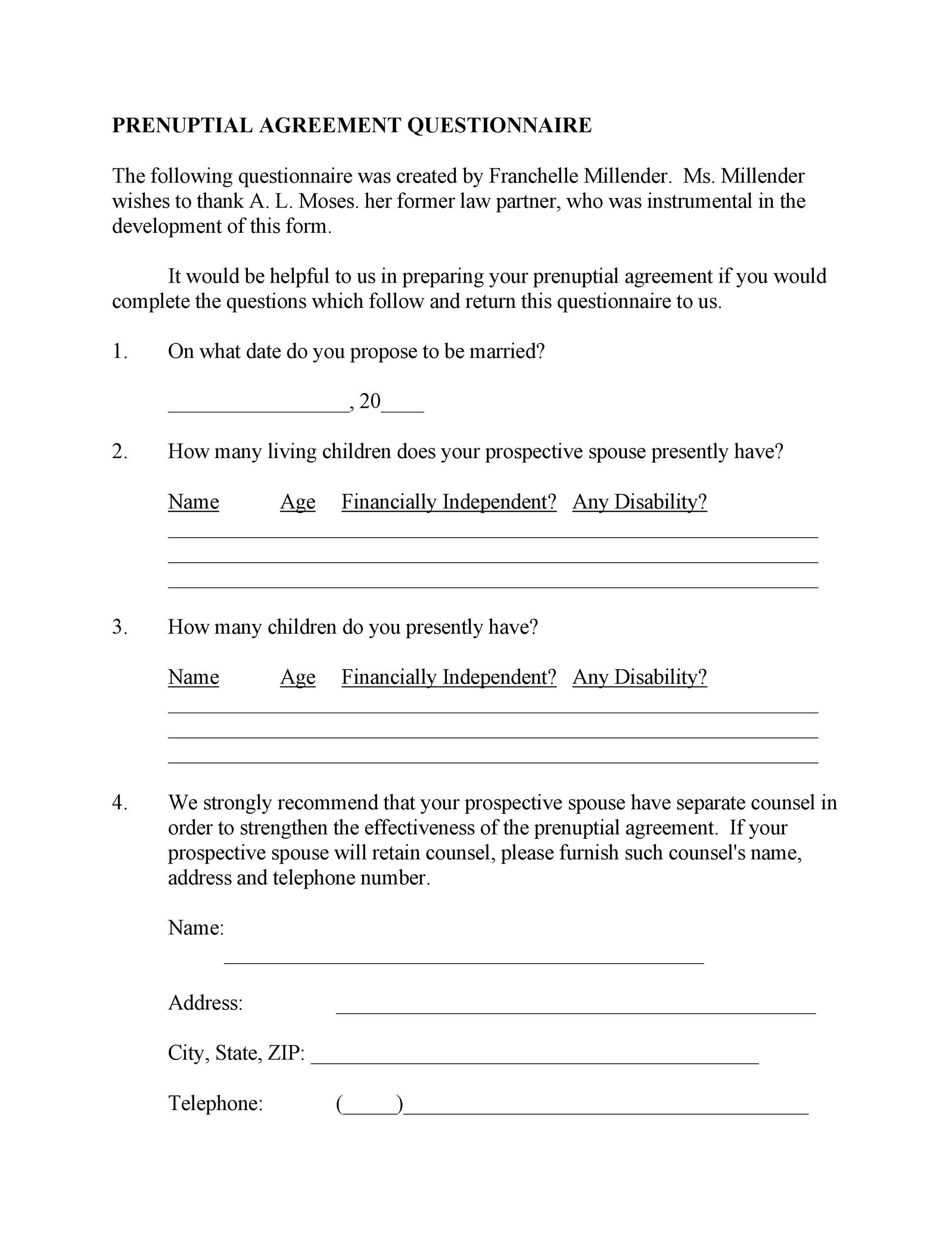 Free Printable Prenuptial Agreement Form California