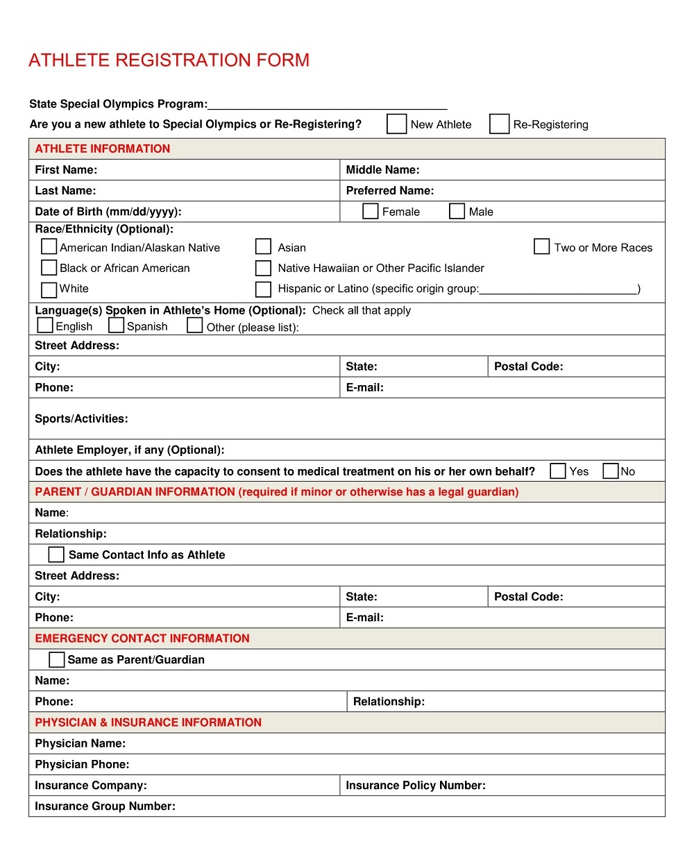 35 Free Printable Sports Registration Form Templates PDF American Templates
