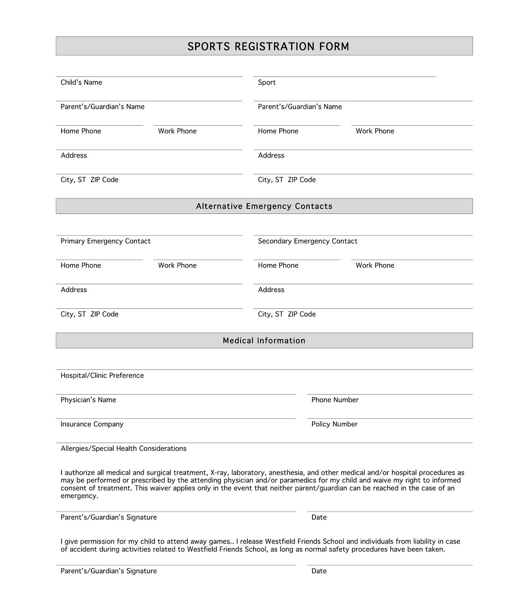 35 Free Printable Sports Registration Form Templates PDF American Templates