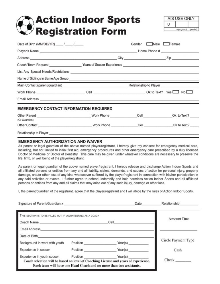 35 Free Printable Sports Registration Form Templates PDF American Templates