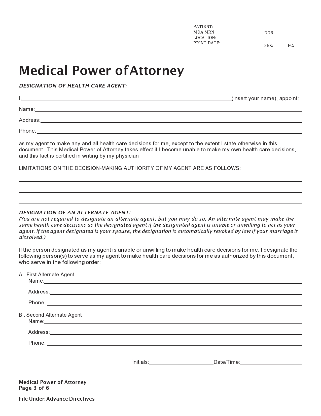 Free Printable Medical Power Of Attorney Form