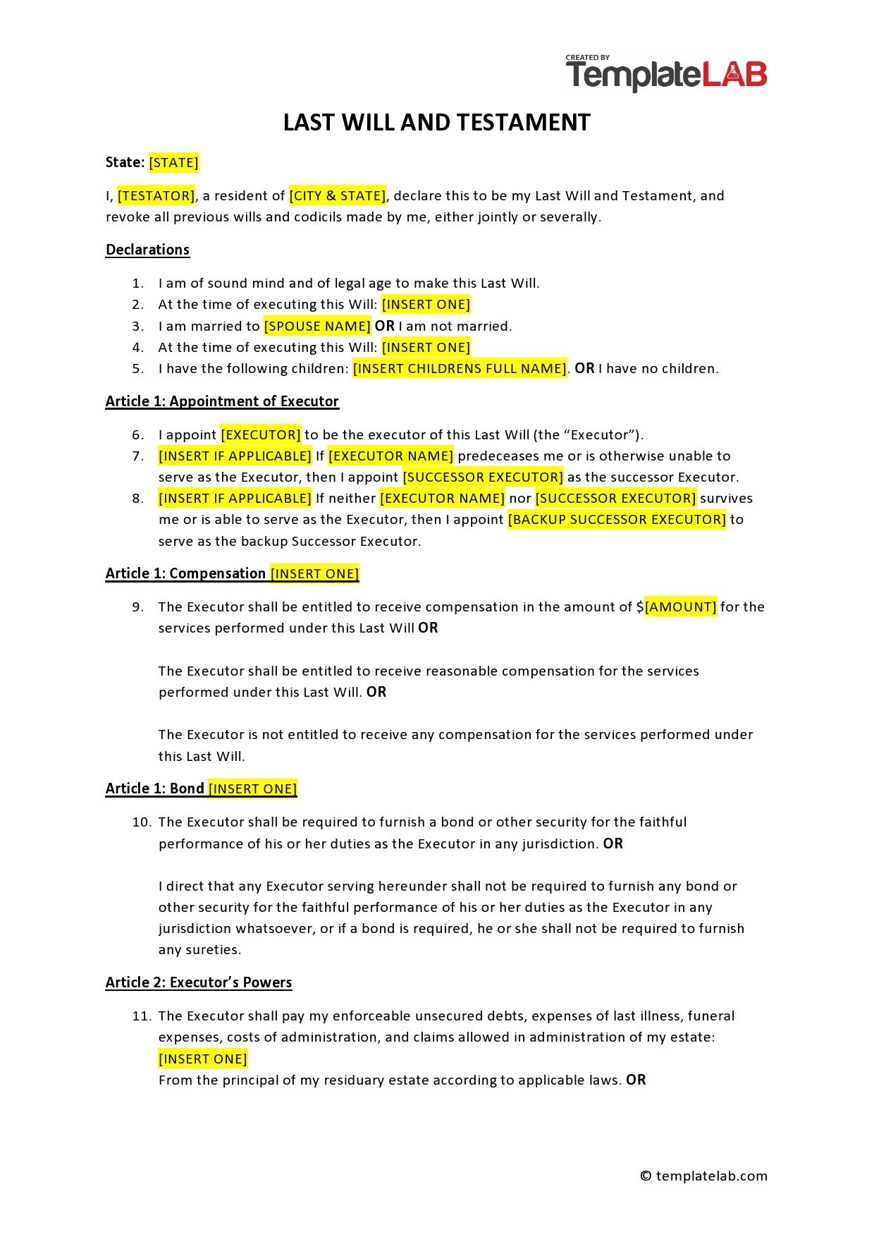 Printable Free Will And Testament Forms