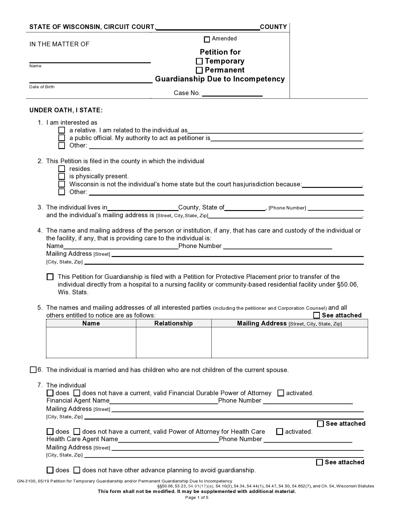 Free Printable Guardianship Forms For Oklahoma