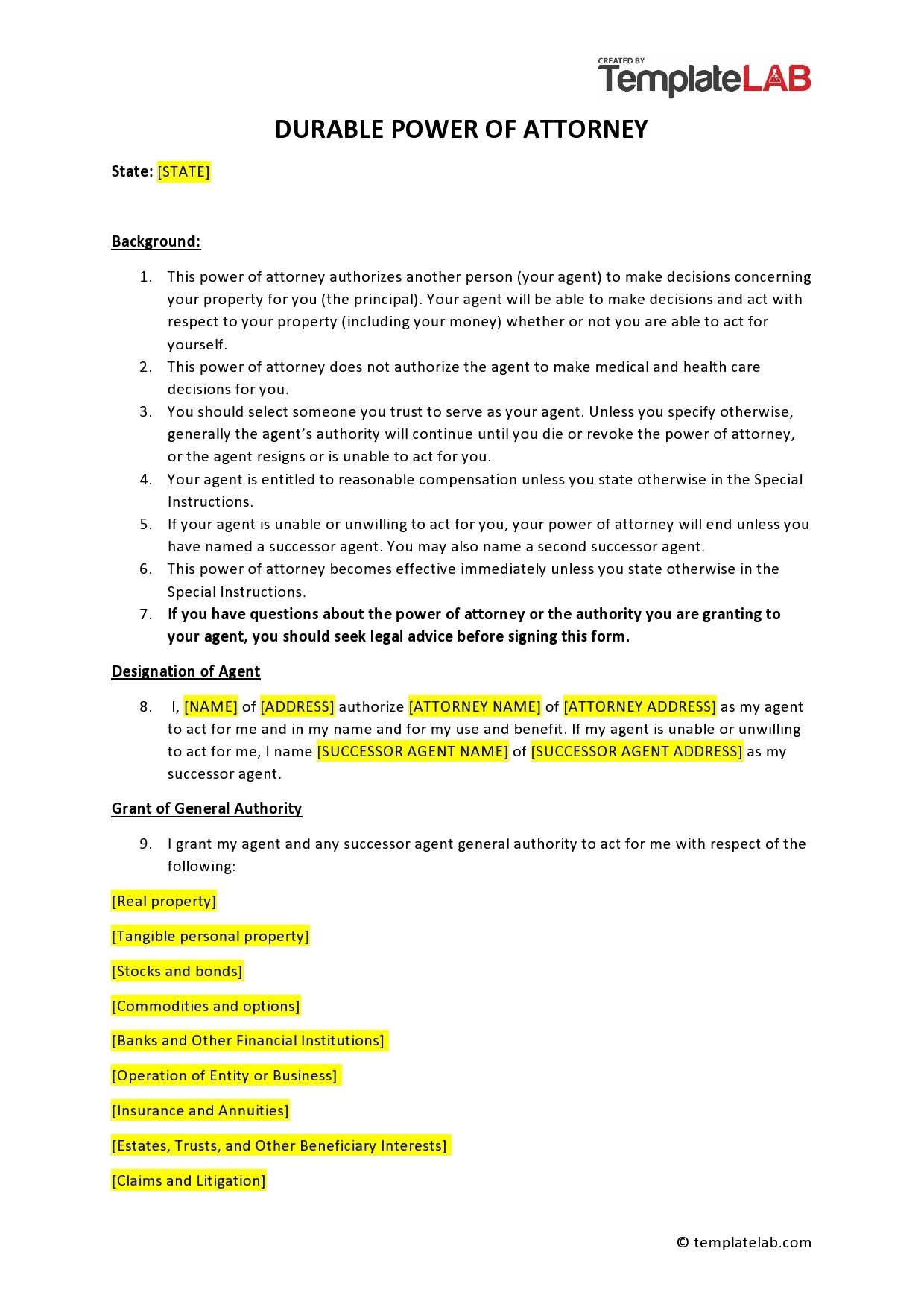 Free Download Printable Durable General Power Of Attorney Form