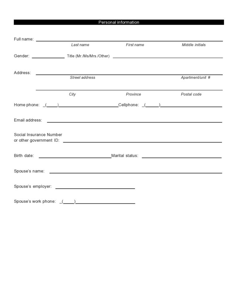41 Free Personal Information Forms u0026 Templates TemplateLab