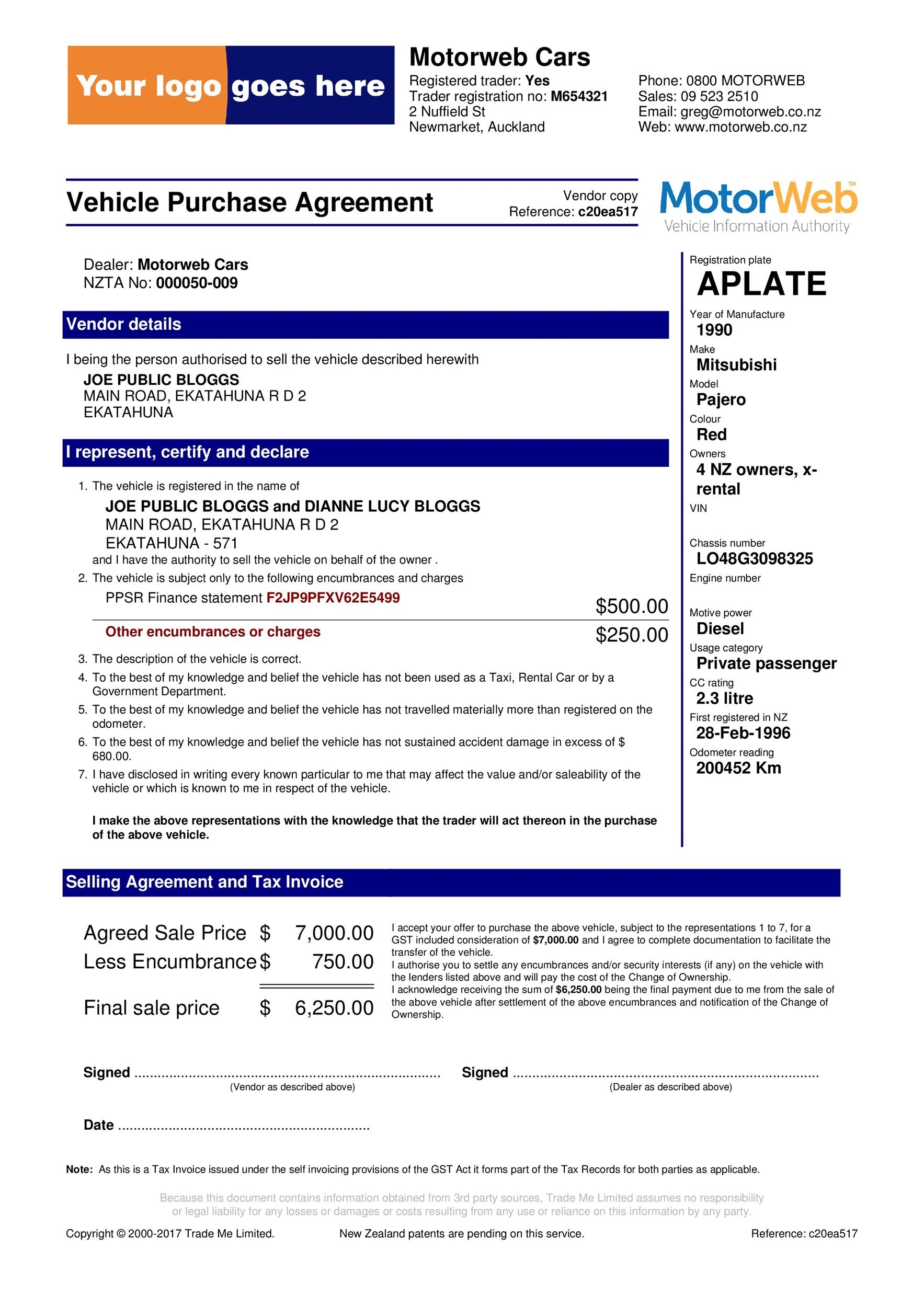 Printable Free Car Loan Agreement Form