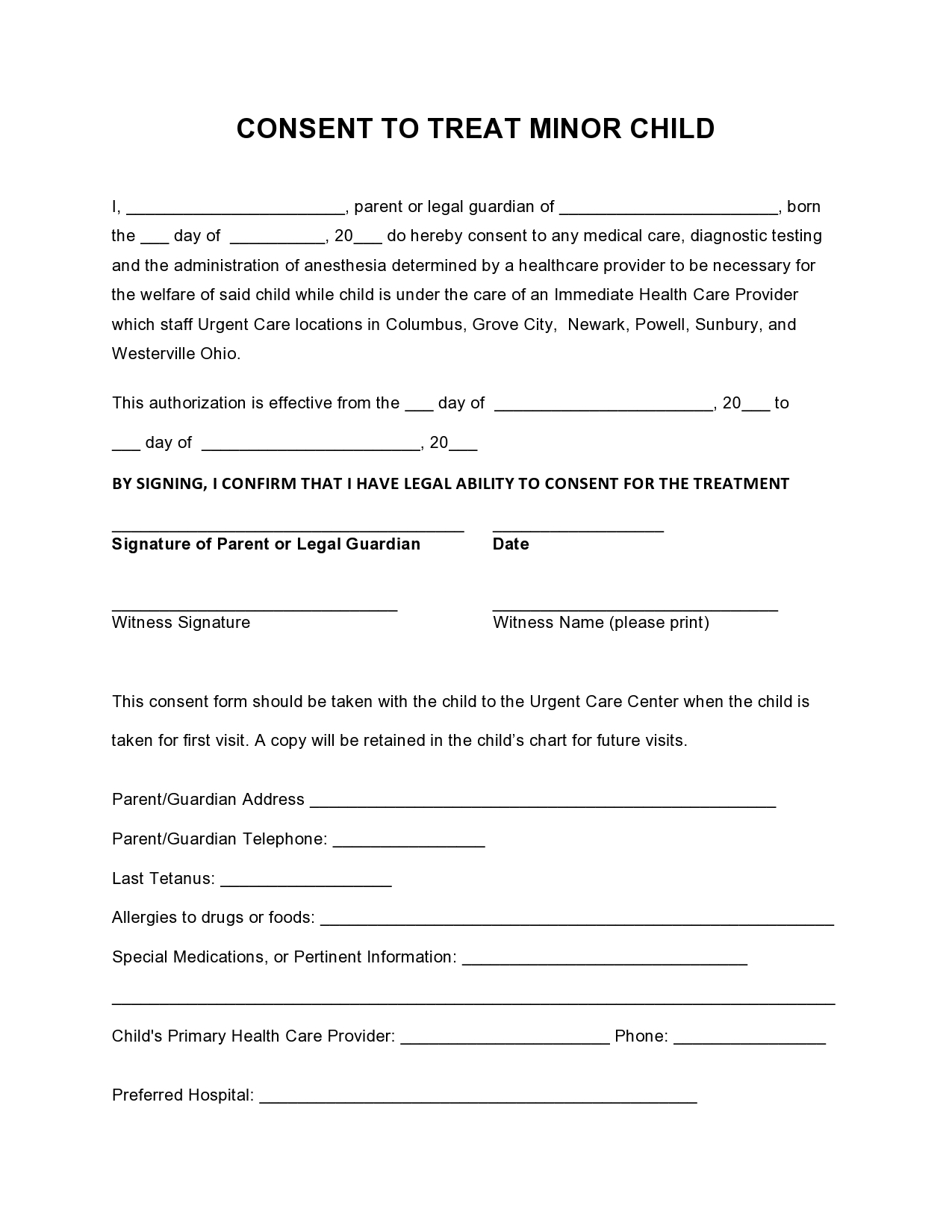 43 Printable Medical Consent Forms For Minor Free 
