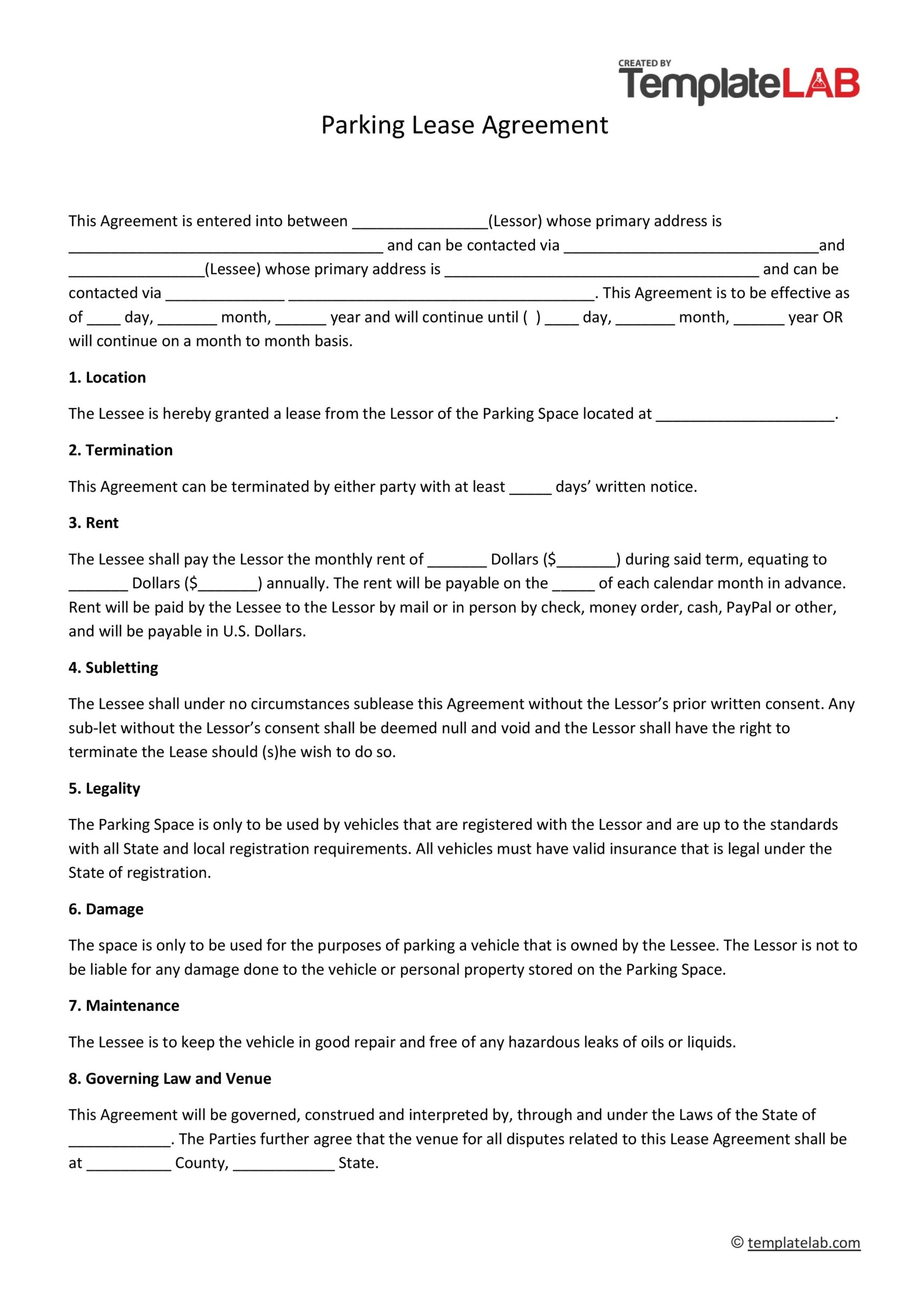 Free Printable Blank Residential Lease Agreement Forms