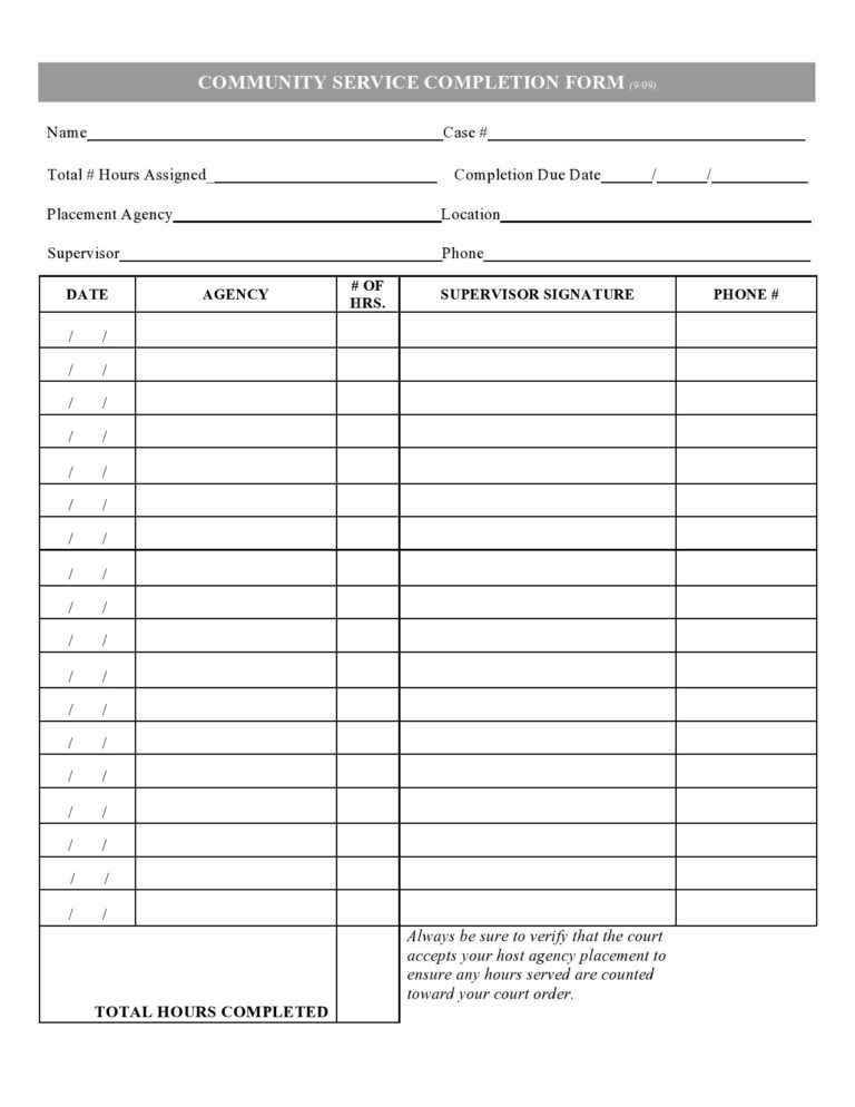44 Printable Community Service Forms MS Word TemplateLab