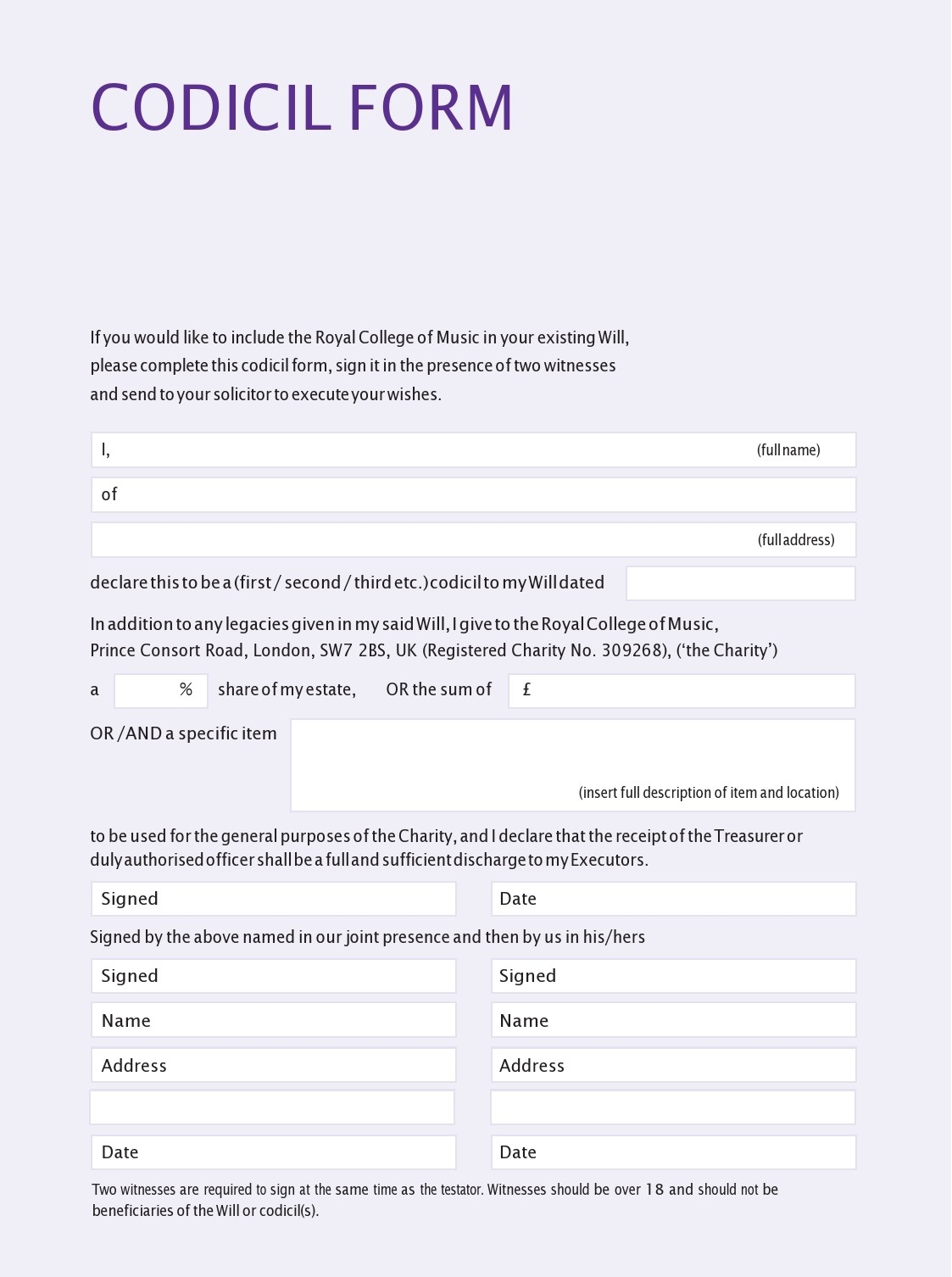 Free Codicil To Will Form Printable