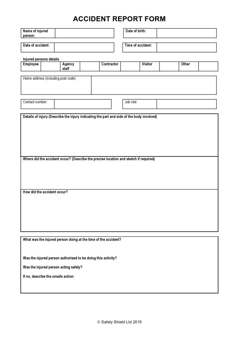 50 Accident Report Forms Car Work Injury More TemplateArchive