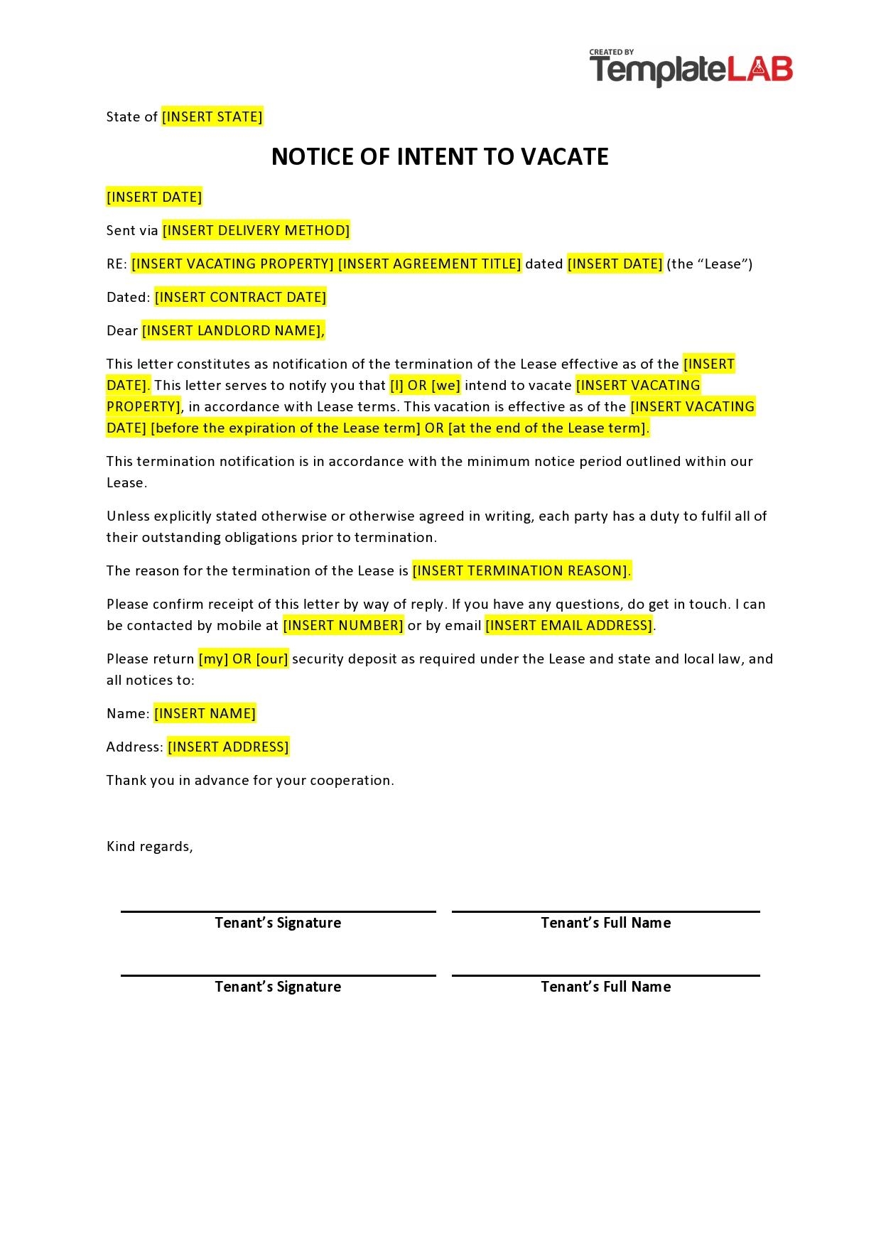 Free Printable Notice To Vacate Form