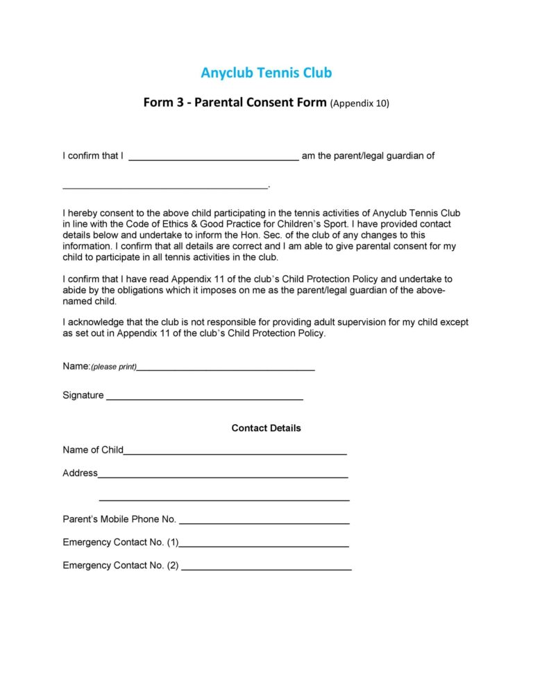 50 Printable Parental Consent Form U0026 Templates TemplateLab