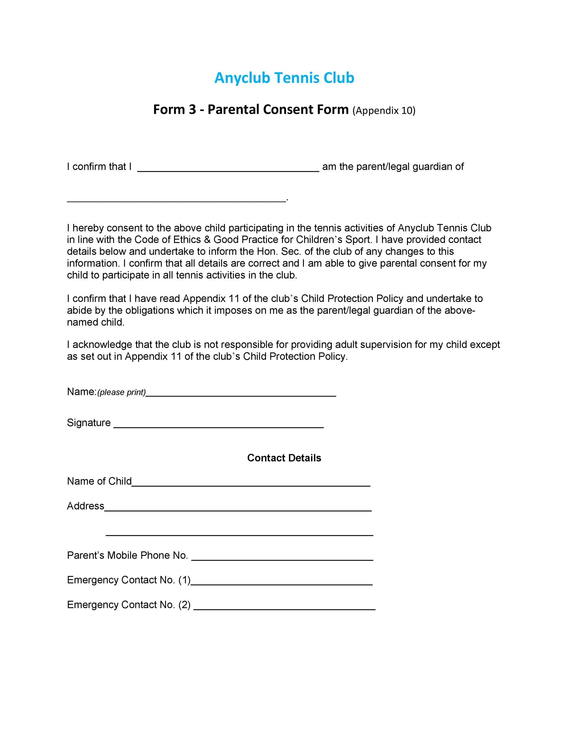 50 Printable Parental Consent Form U0026 Templates TemplateLab
