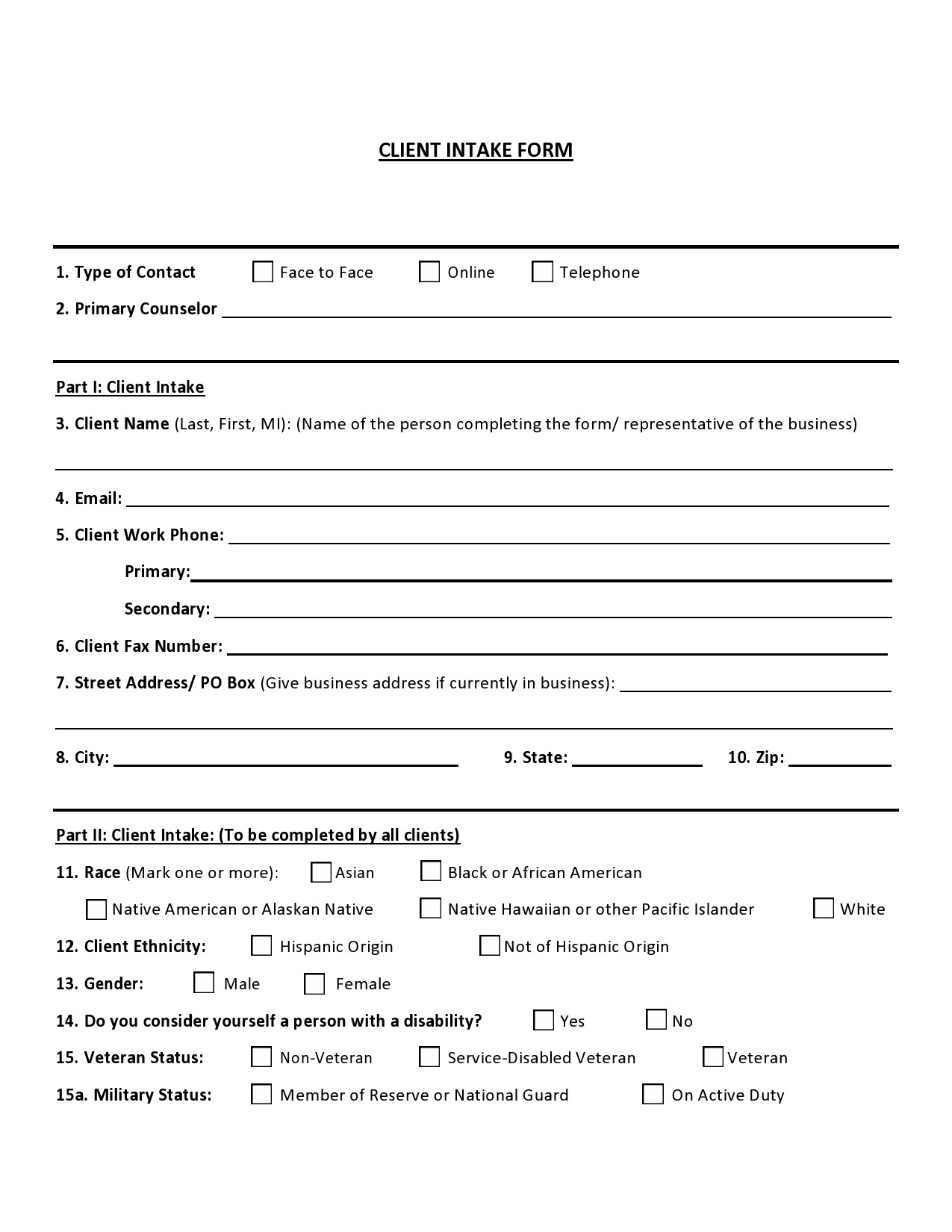 56 Printable Client Intake Forms FREE Templates TemplateLab