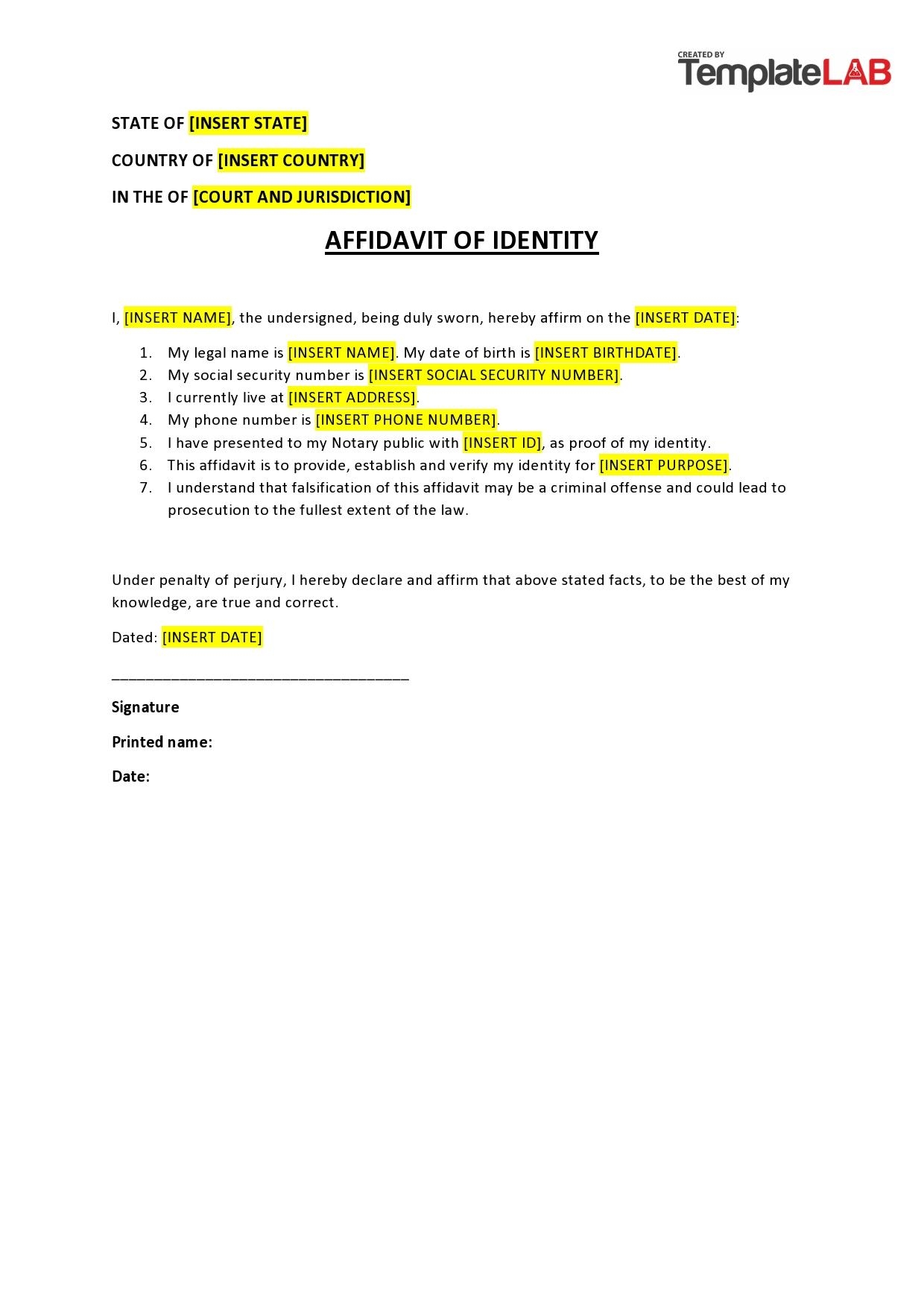 60 Free Affidavit Templates U0026 Forms Word PDF TemplateLab