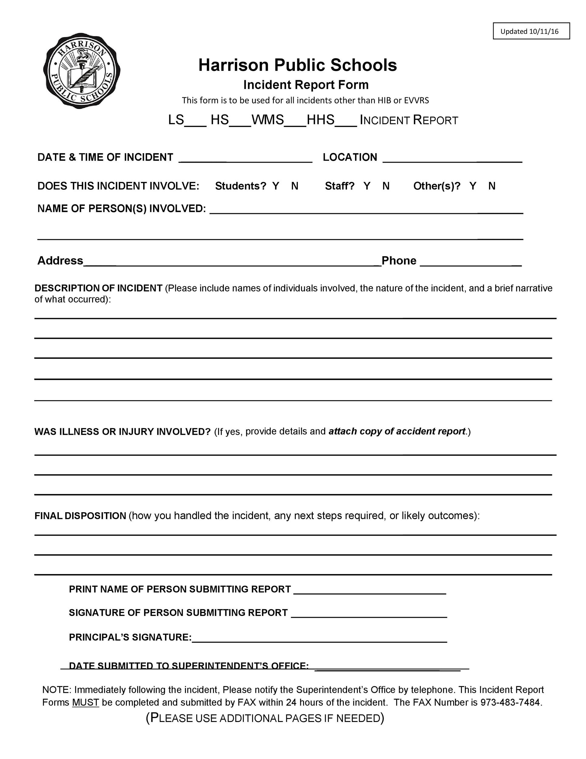60 Incident Report Template Employee Police Generic 
