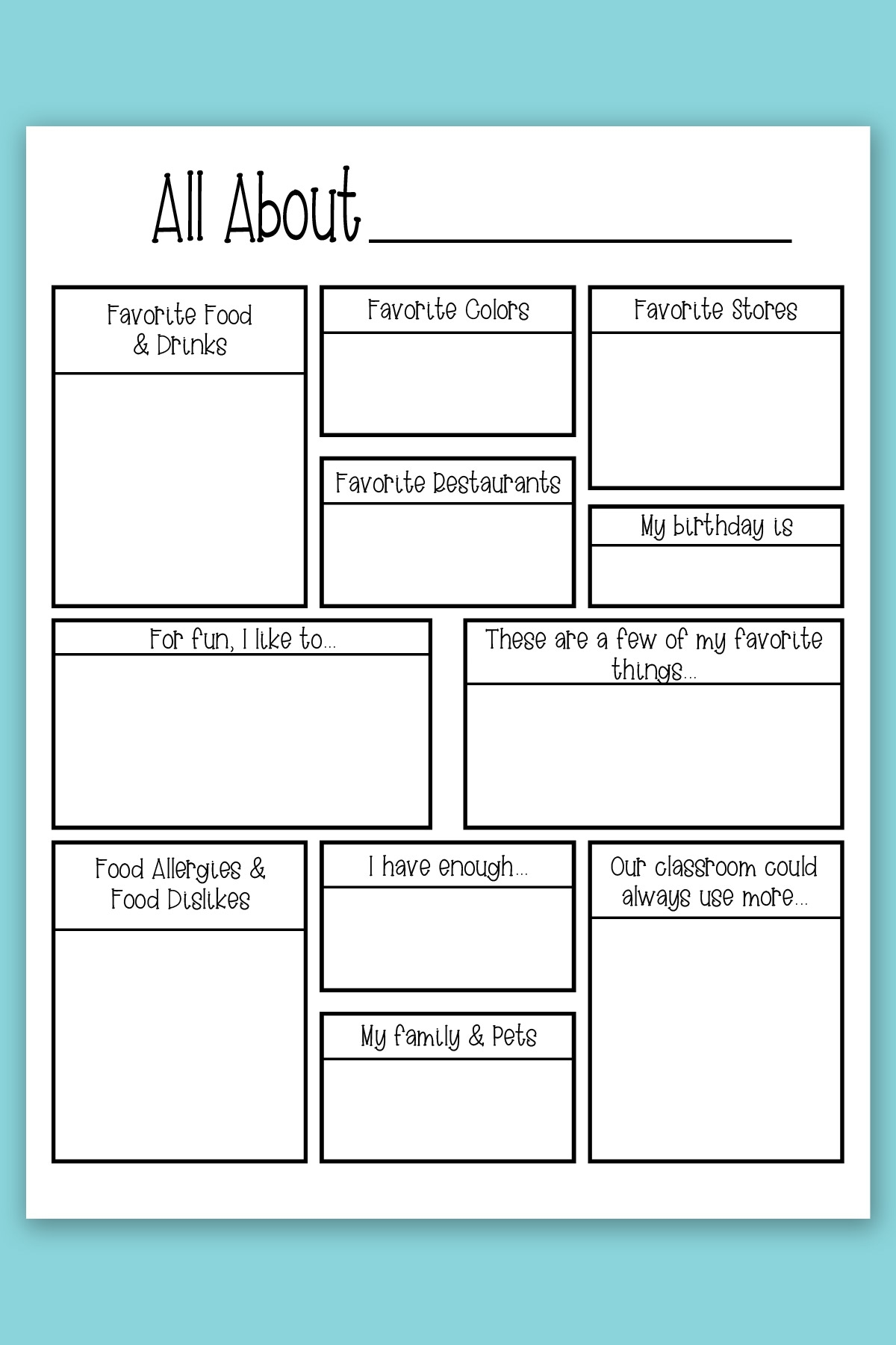 About The Teacher Free Printable For Parents To Get To Know The 